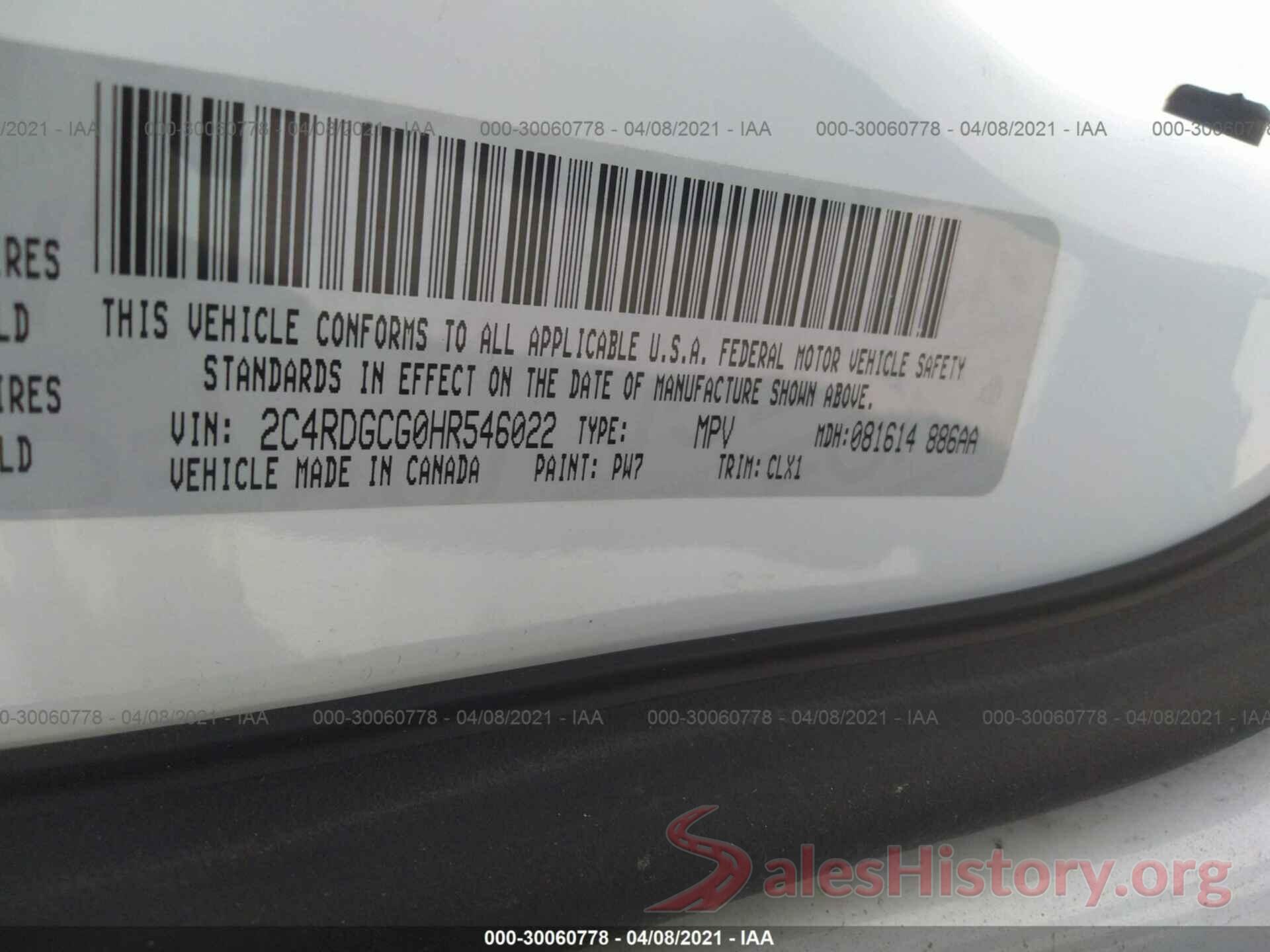 2C4RDGCG0HR546022 2017 DODGE GRAND CARAVAN