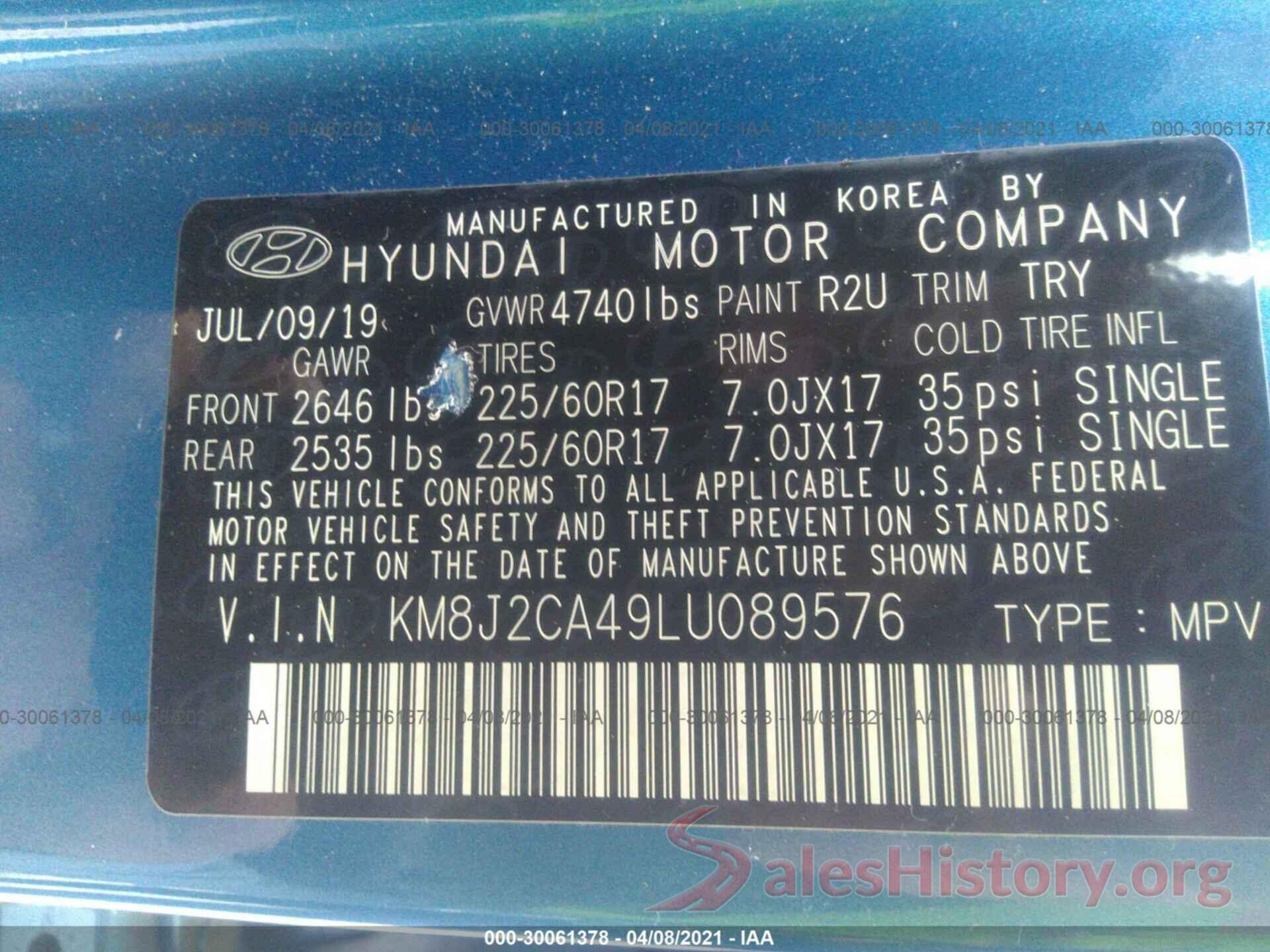 KM8J2CA49LU089576 2020 HYUNDAI TUCSON