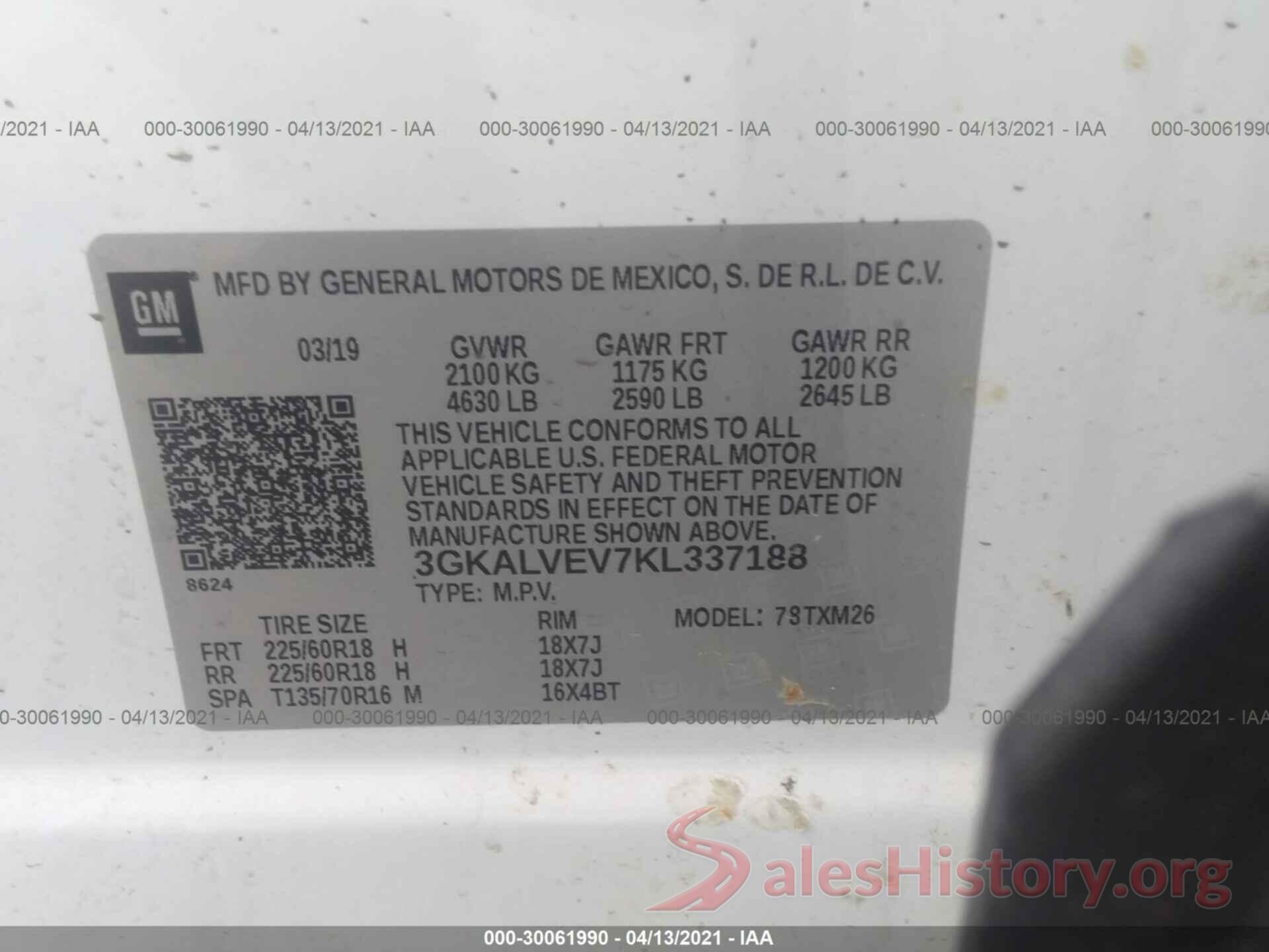 3GKALVEV7KL337188 2019 GMC TERRAIN