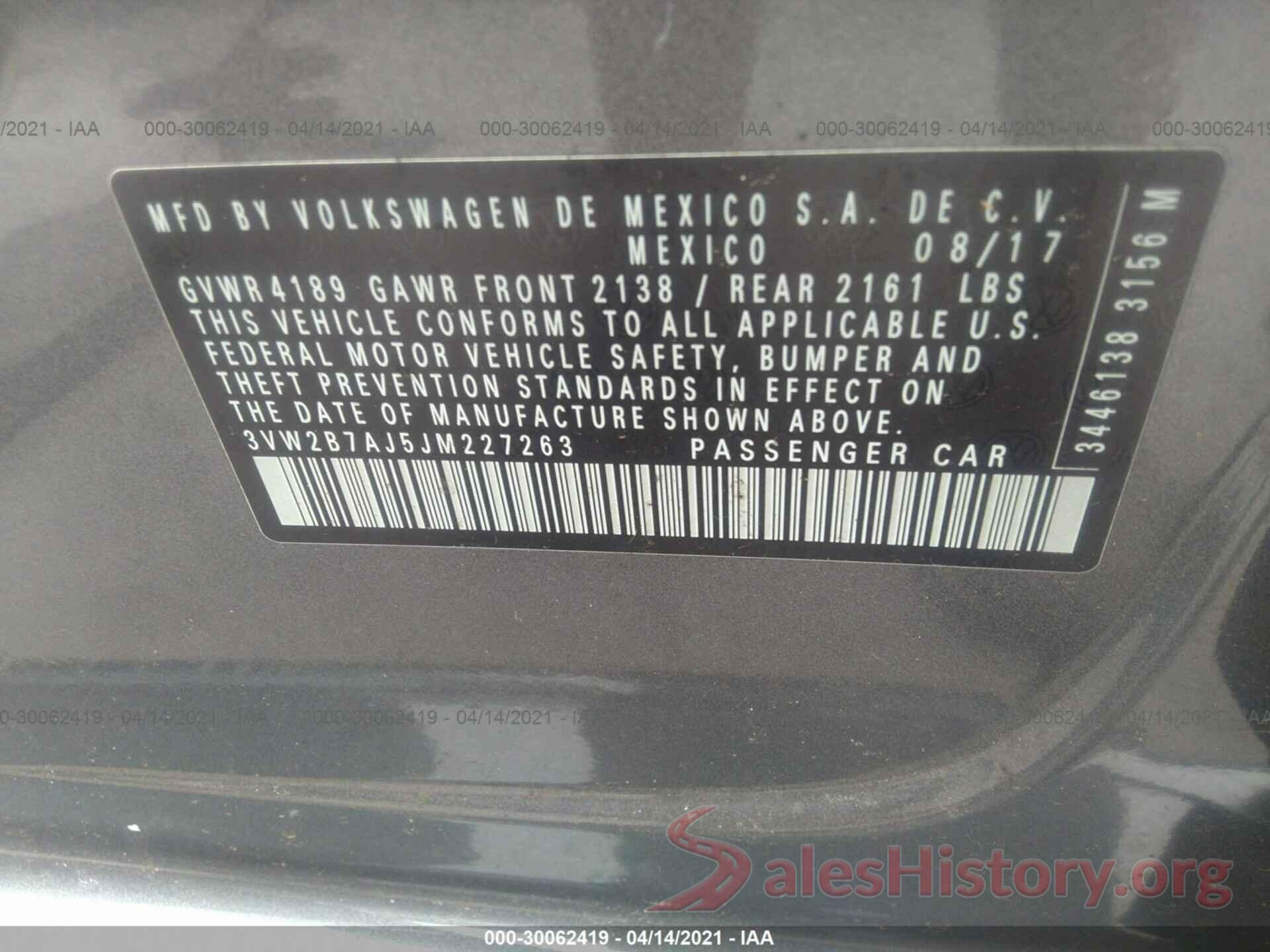 3VW2B7AJ5JM227263 2018 VOLKSWAGEN JETTA