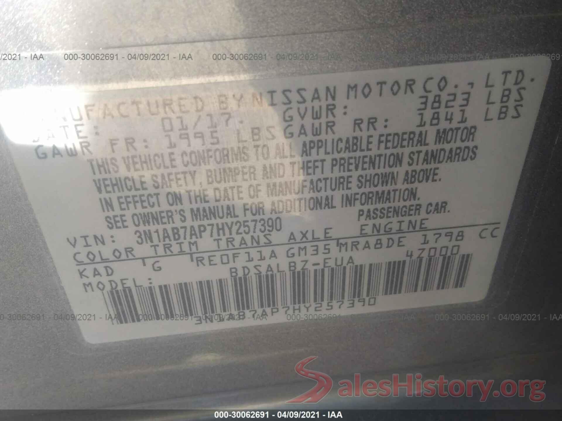 3N1AB7AP7HY257390 2017 NISSAN SENTRA