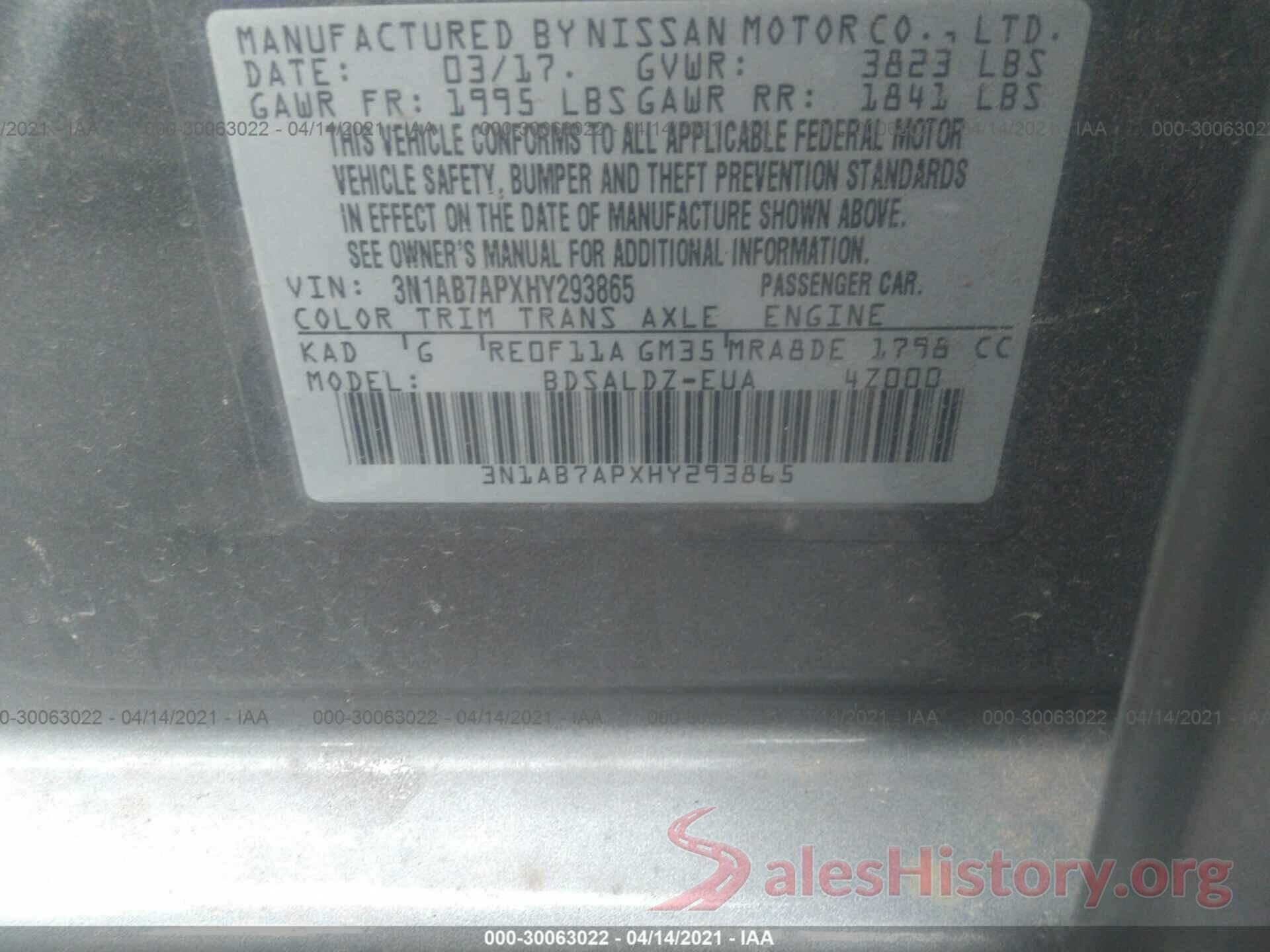 3N1AB7APXHY293865 2017 NISSAN SENTRA