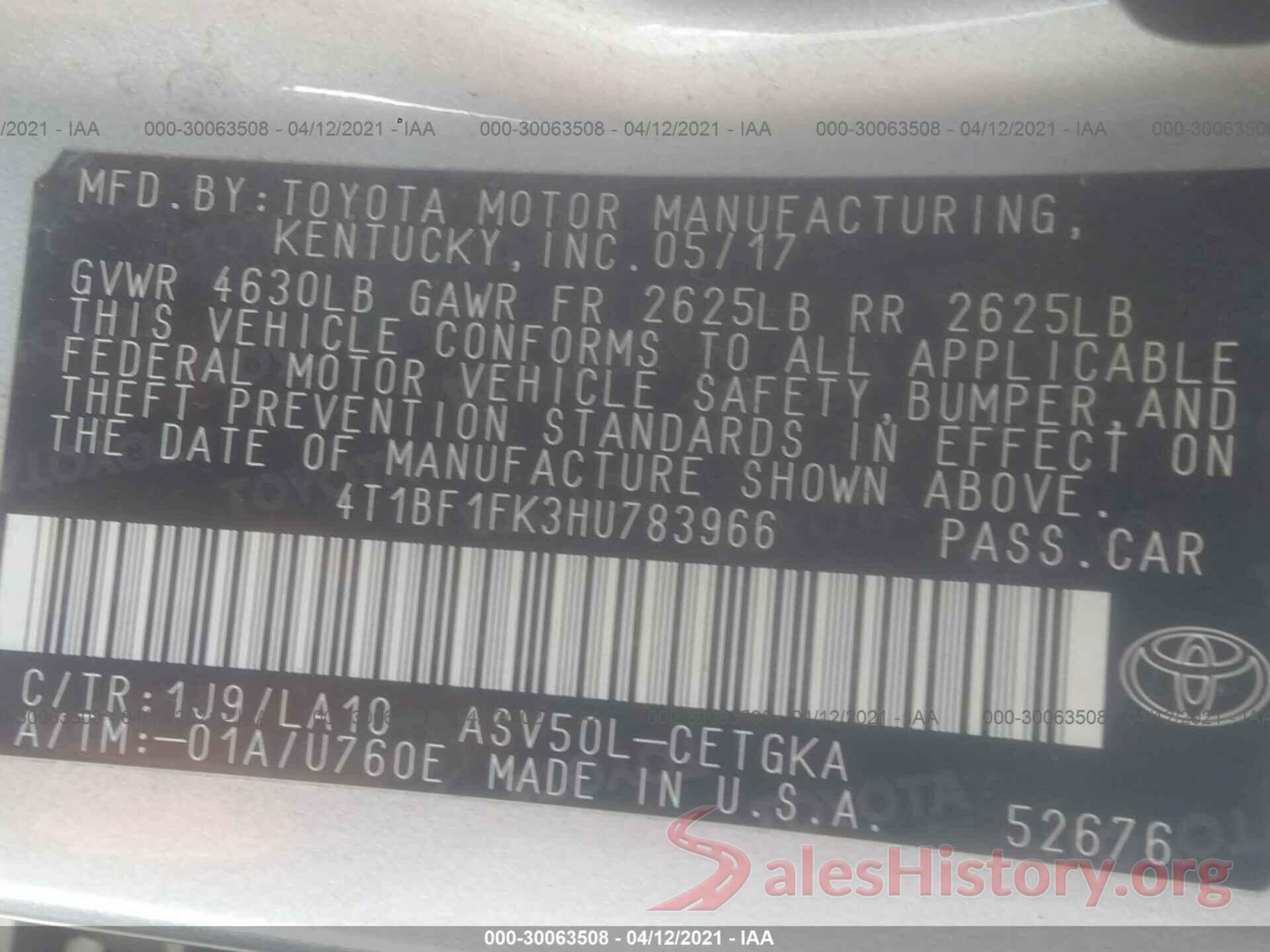 4T1BF1FK3HU783966 2017 TOYOTA CAMRY