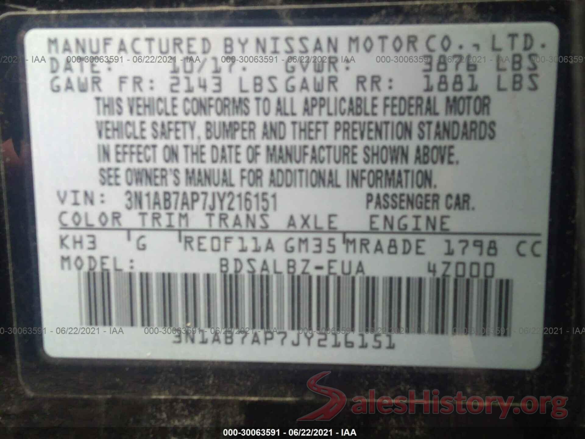 3N1AB7AP7JY216151 2018 NISSAN SENTRA