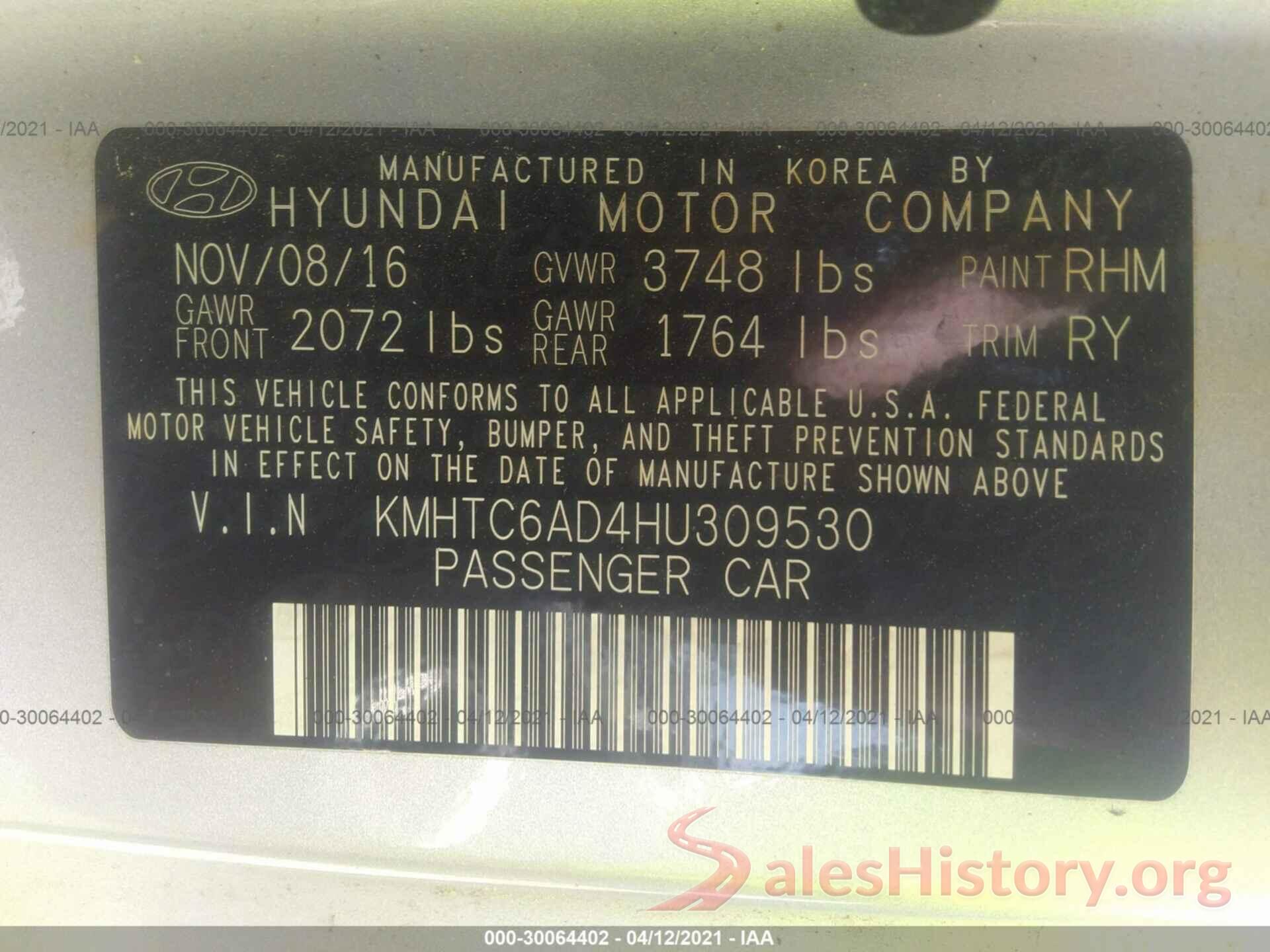 KMHTC6AD4HU309530 2017 HYUNDAI VELOSTER