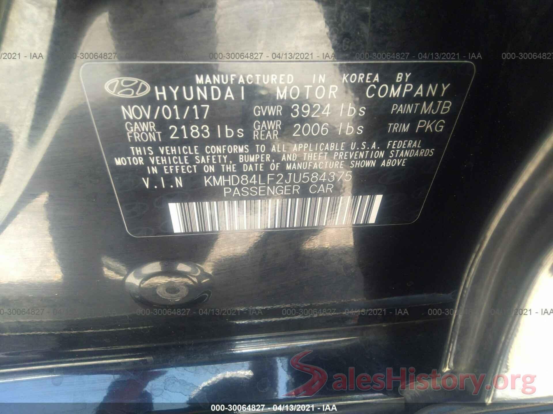 KMHD84LF2JU584375 2018 HYUNDAI ELANTRA