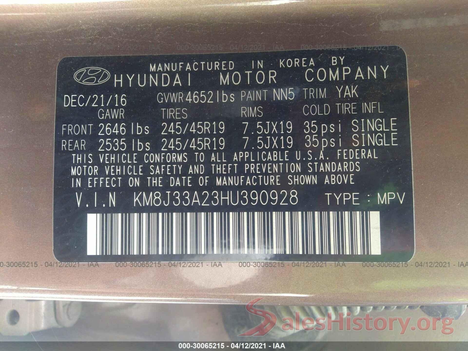 KM8J33A23HU390928 2017 HYUNDAI TUCSON