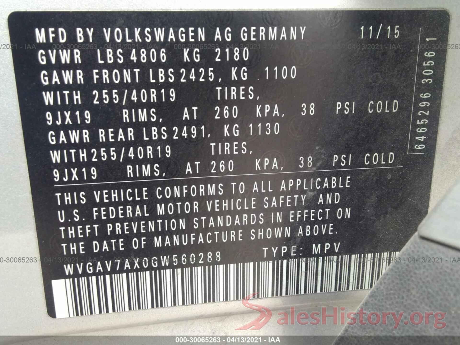 WVGAV7AX0GW560288 2016 VOLKSWAGEN TIGUAN