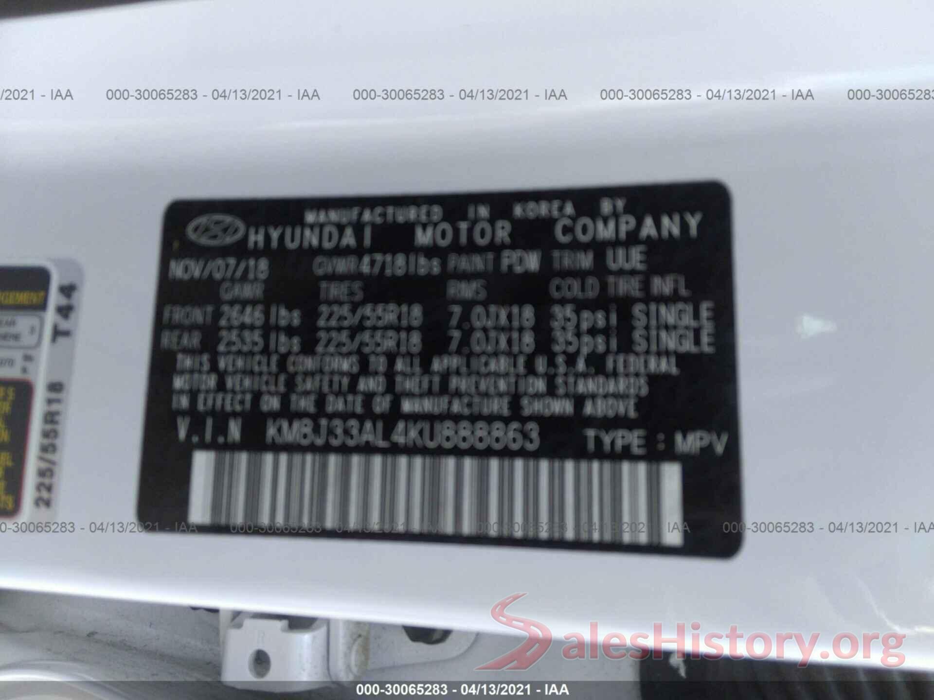 KM8J33AL4KU888863 2019 HYUNDAI TUCSON