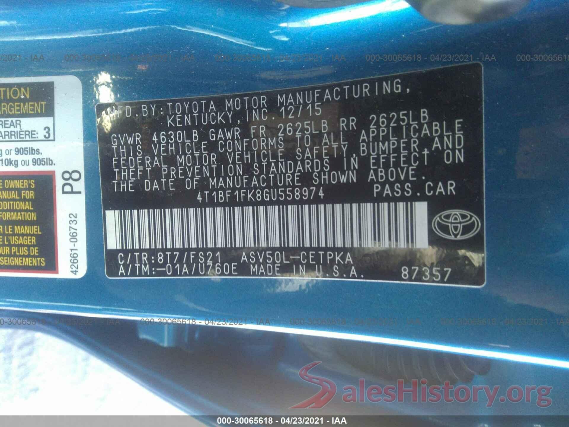 4T1BF1FK8GU558974 2016 TOYOTA CAMRY