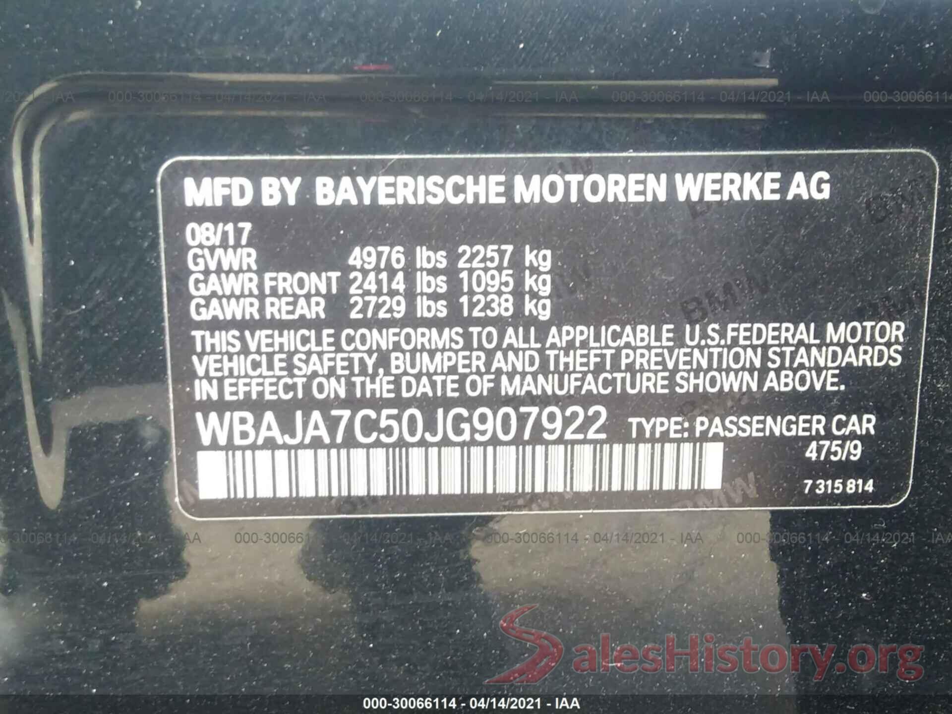 WBAJA7C50JG907922 2018 BMW 5 SERIES