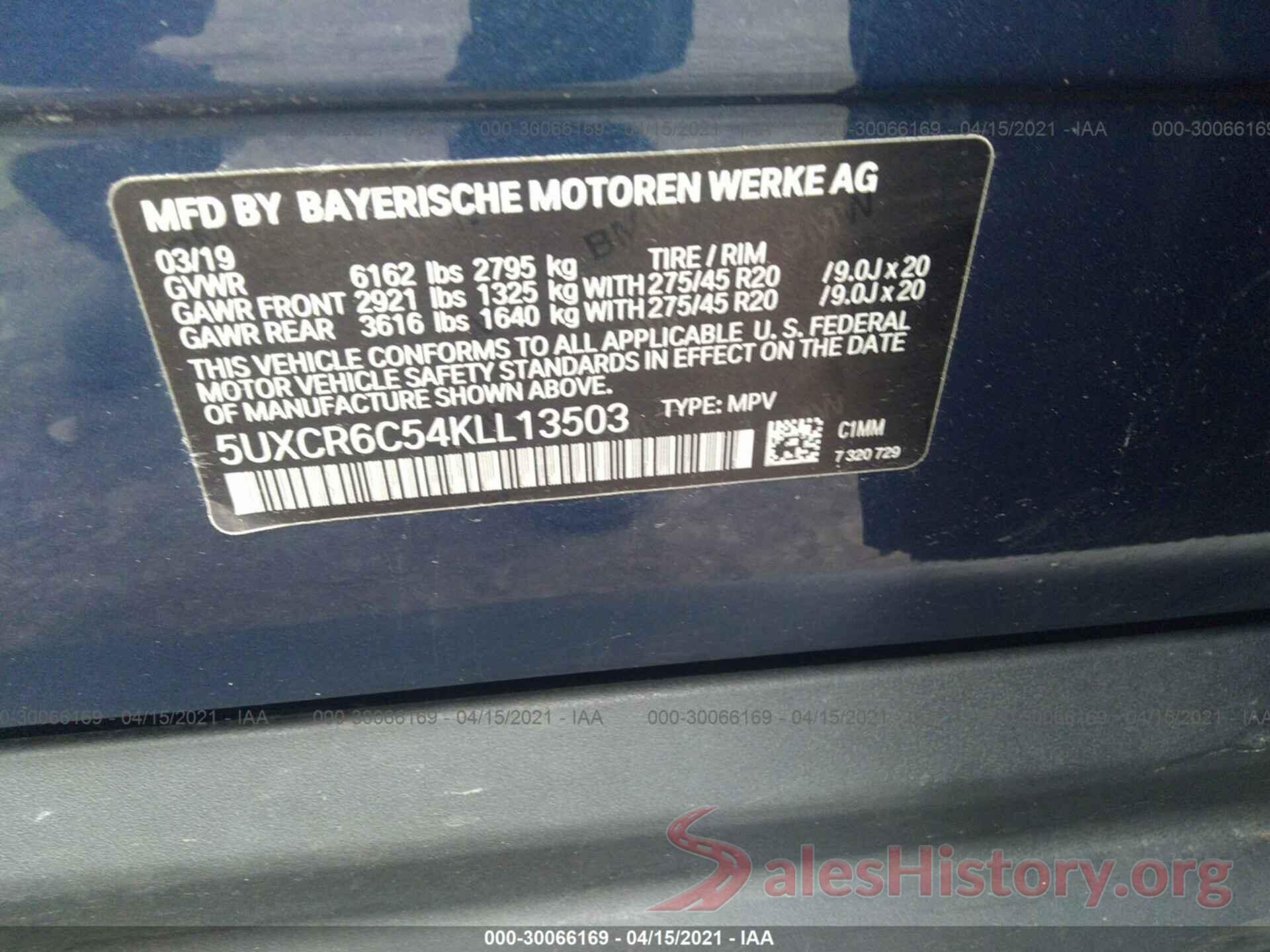 5UXCR6C54KLL13503 2019 BMW X5