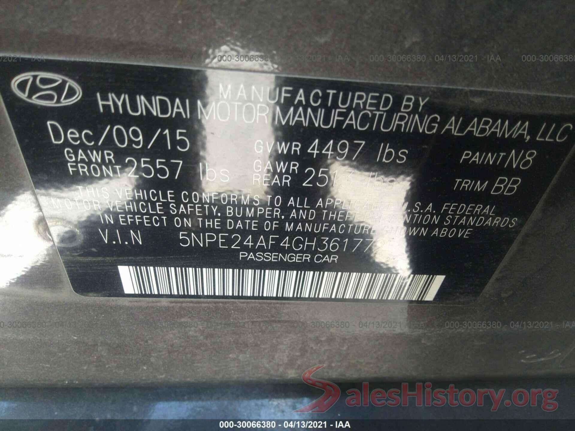 5NPE24AF4GH361772 2016 HYUNDAI SONATA