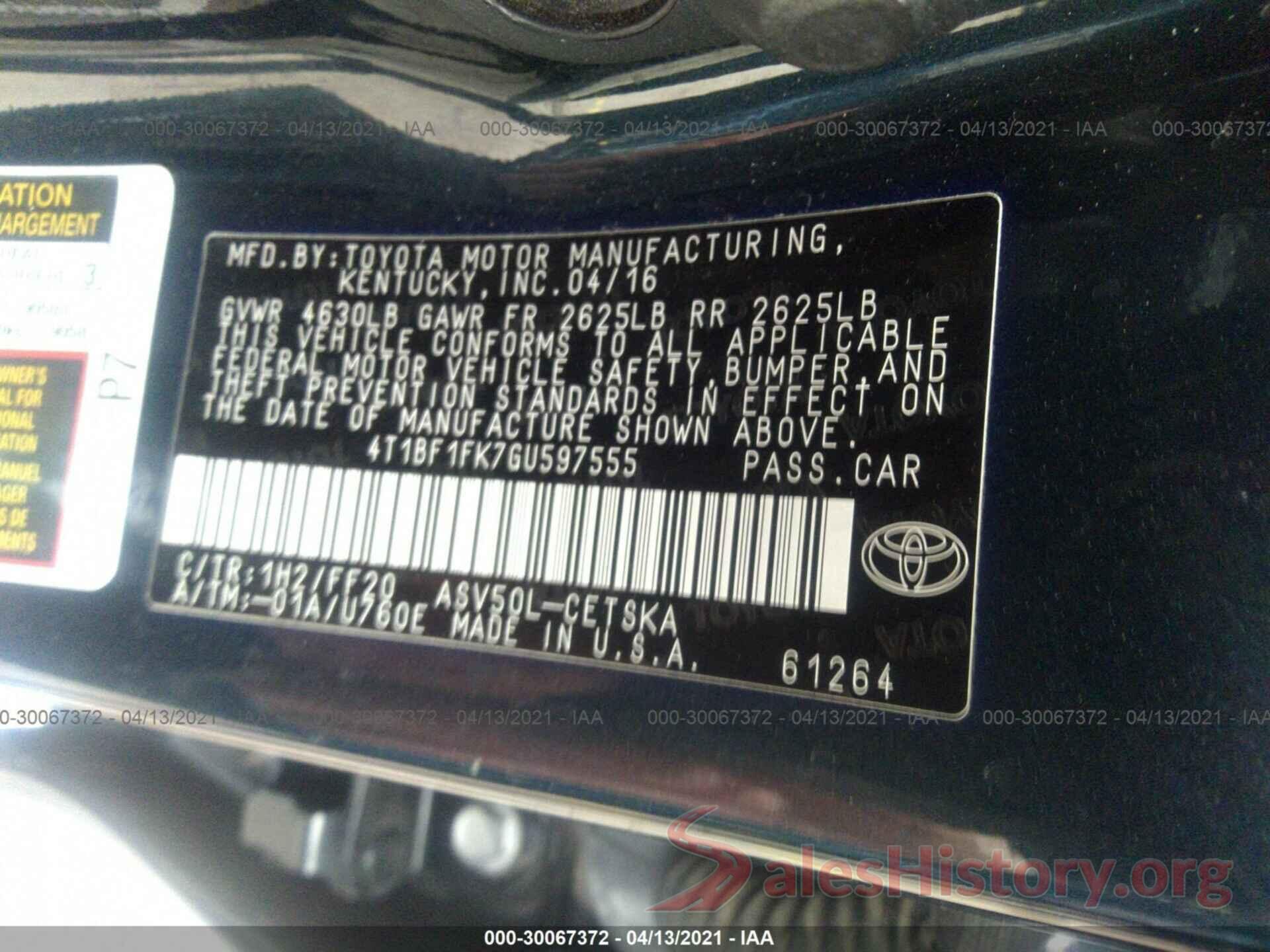 4T1BF1FK7GU597555 2016 TOYOTA CAMRY