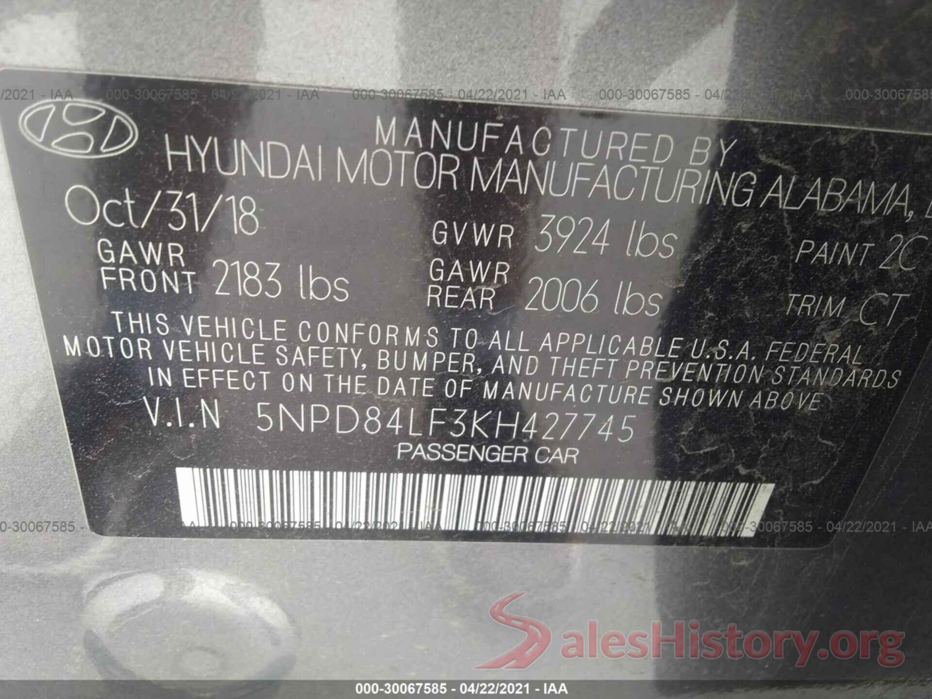 5NPD84LF3KH427745 2019 HYUNDAI ELANTRA