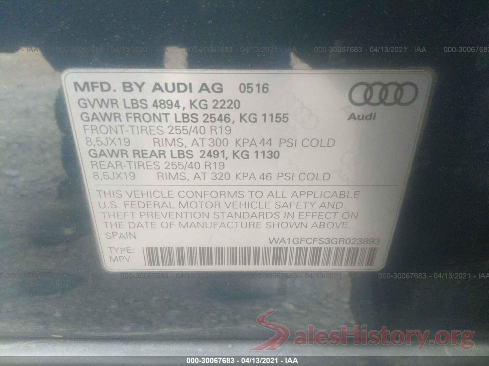 WA1GFCFS3GR023893 2016 AUDI Q3