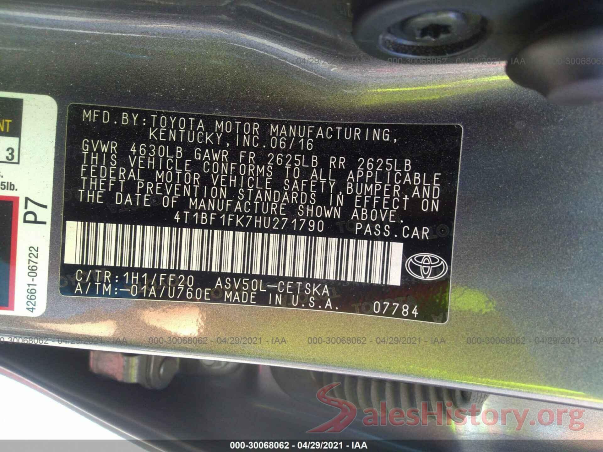 4T1BF1FK7HU271790 2017 TOYOTA CAMRY