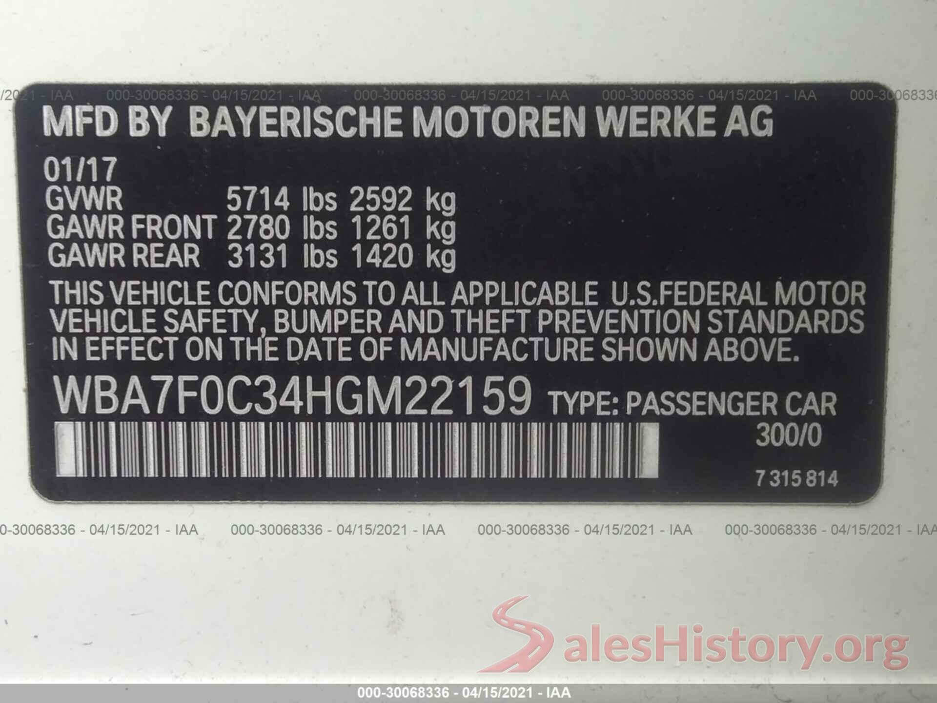 WBA7F0C34HGM22159 2017 BMW 7 SERIES