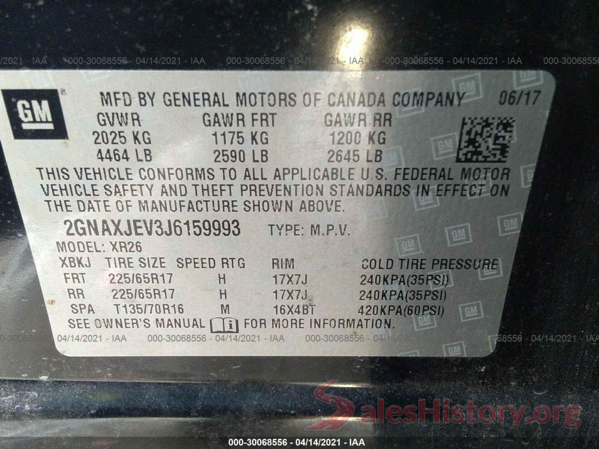 2GNAXJEV3J6159993 2018 CHEVROLET EQUINOX