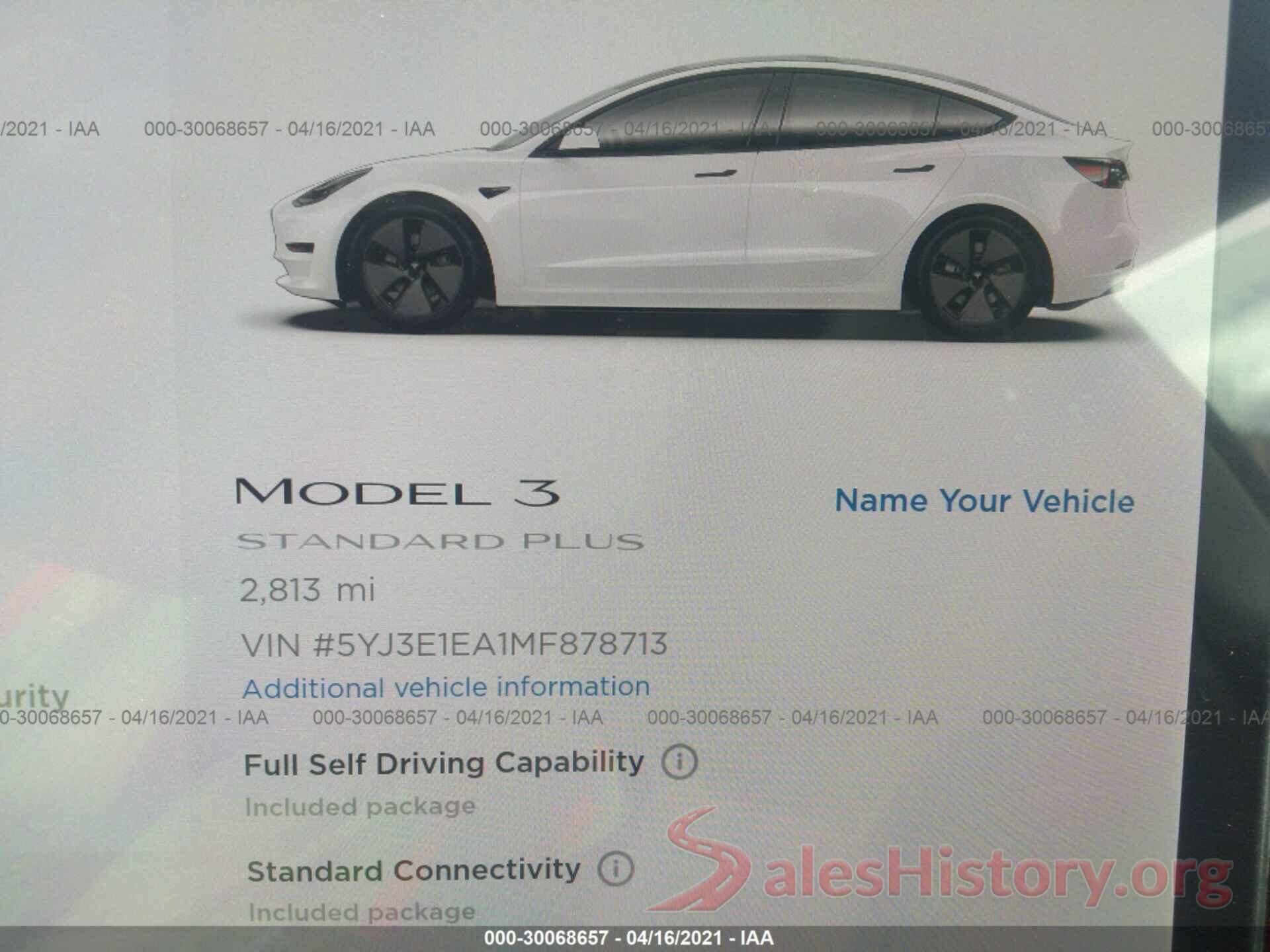 5YJ3E1EA1MF878713 2021 TESLA MODEL 3