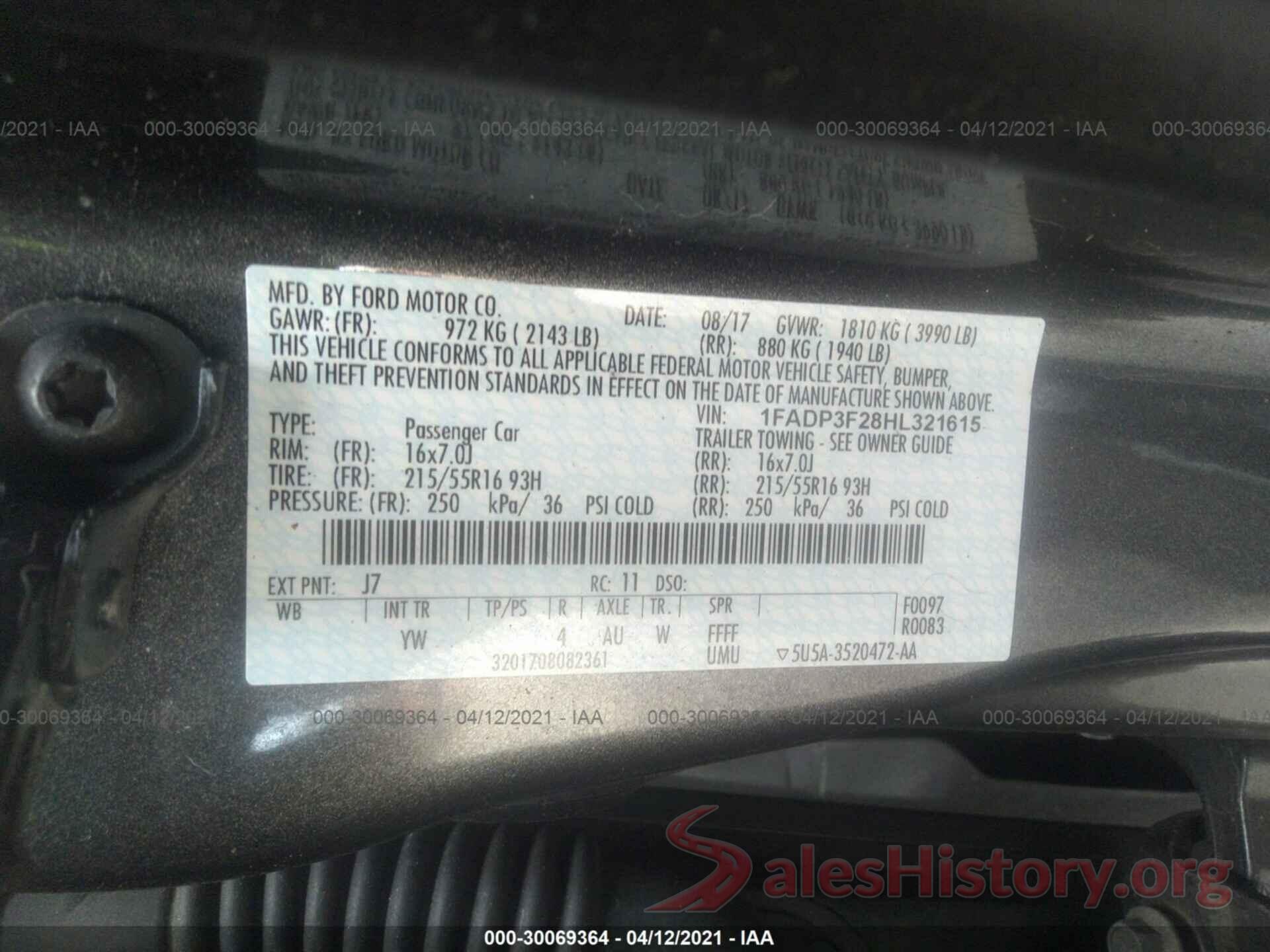 1FADP3F28HL321615 2017 FORD FOCUS