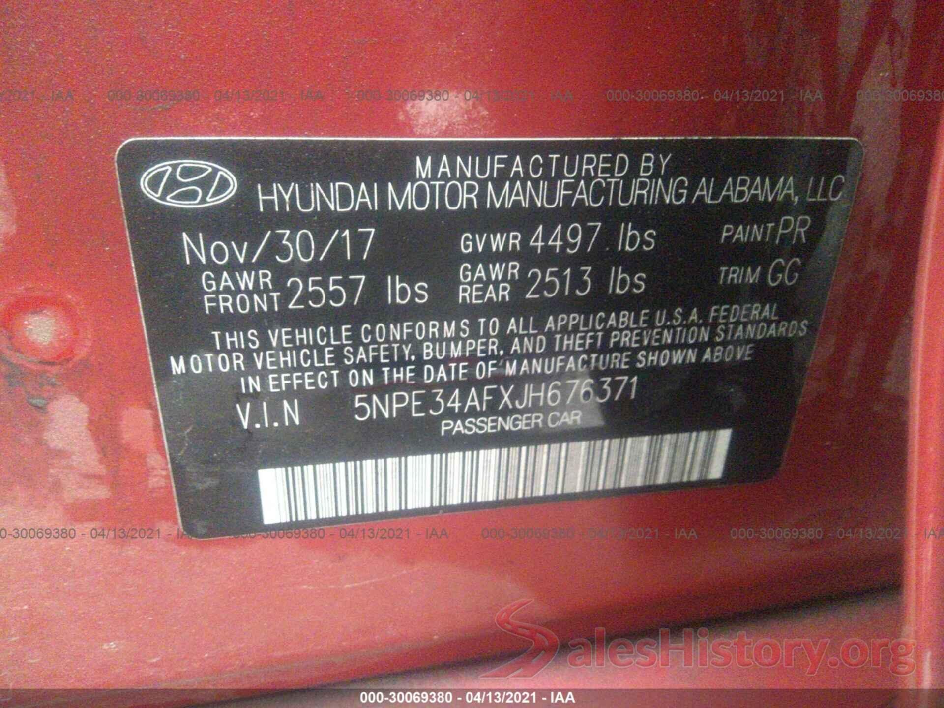 5NPE34AFXJH676371 2018 HYUNDAI SONATA