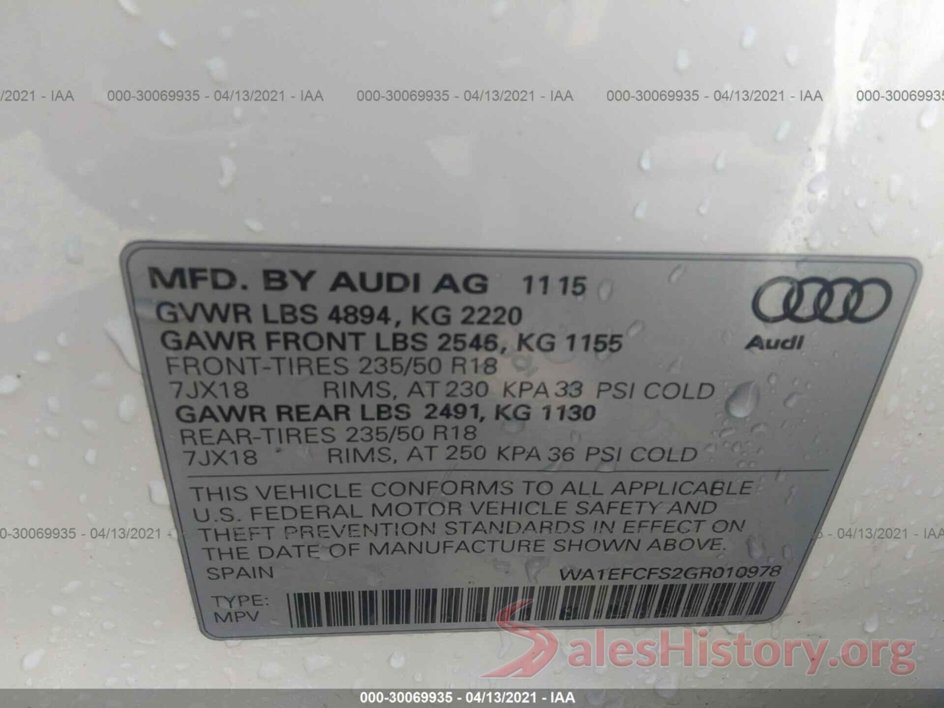 WA1EFCFS2GR010978 2016 AUDI Q3