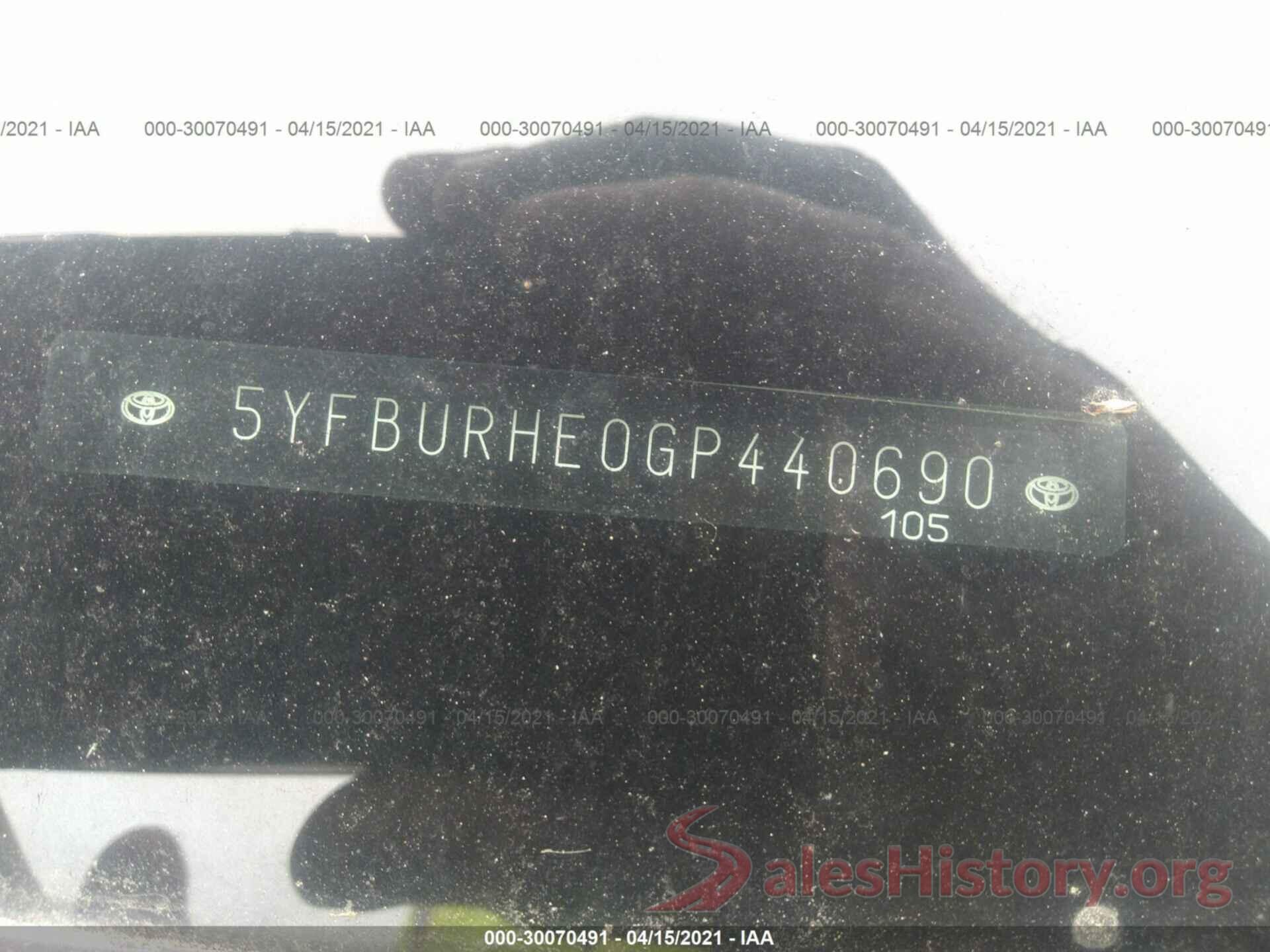 5YFBURHE0GP440690 2016 TOYOTA COROLLA