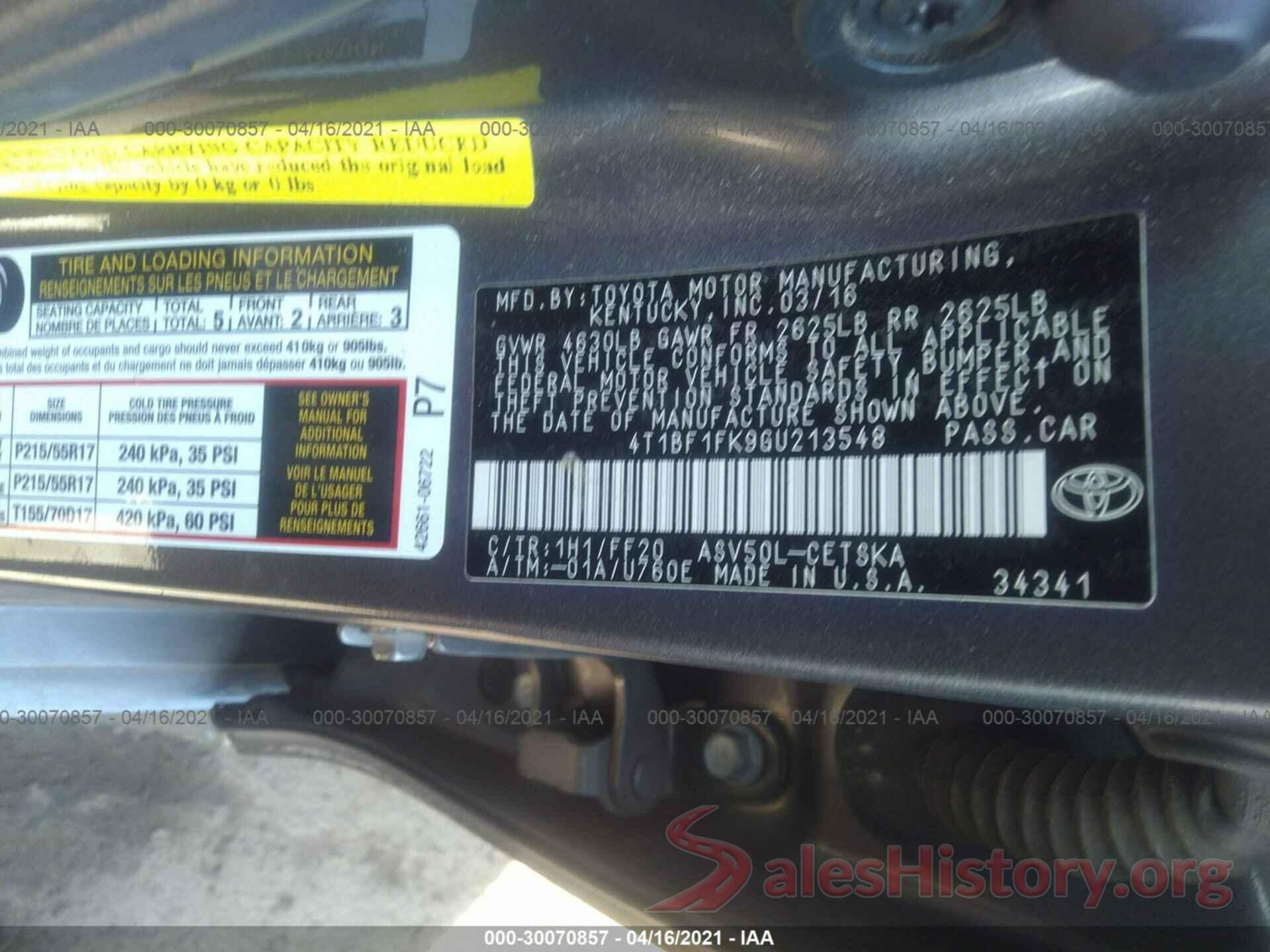 4T1BF1FK9GU213548 2016 TOYOTA CAMRY