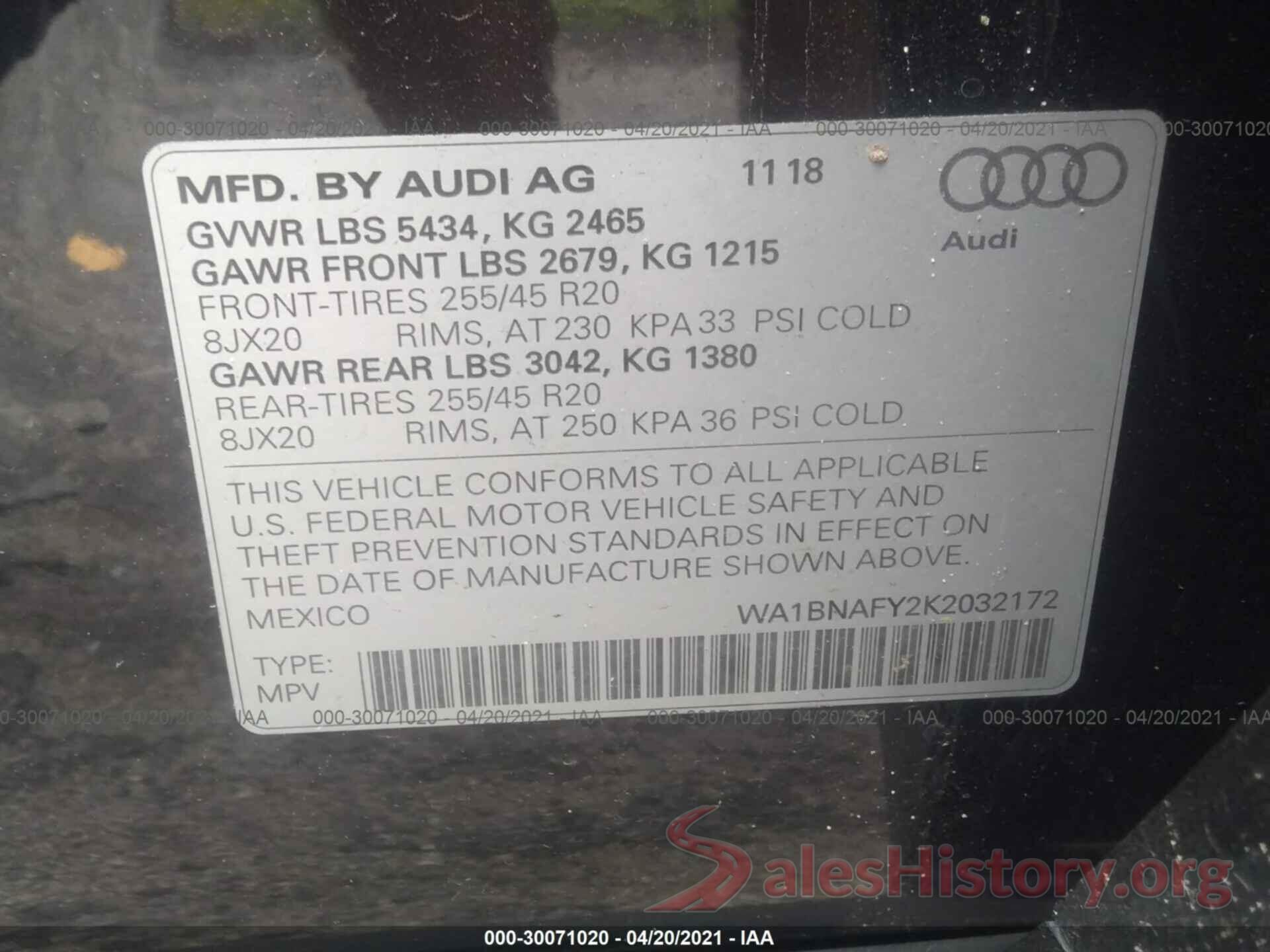 WA1BNAFY2K2032172 2019 AUDI Q5