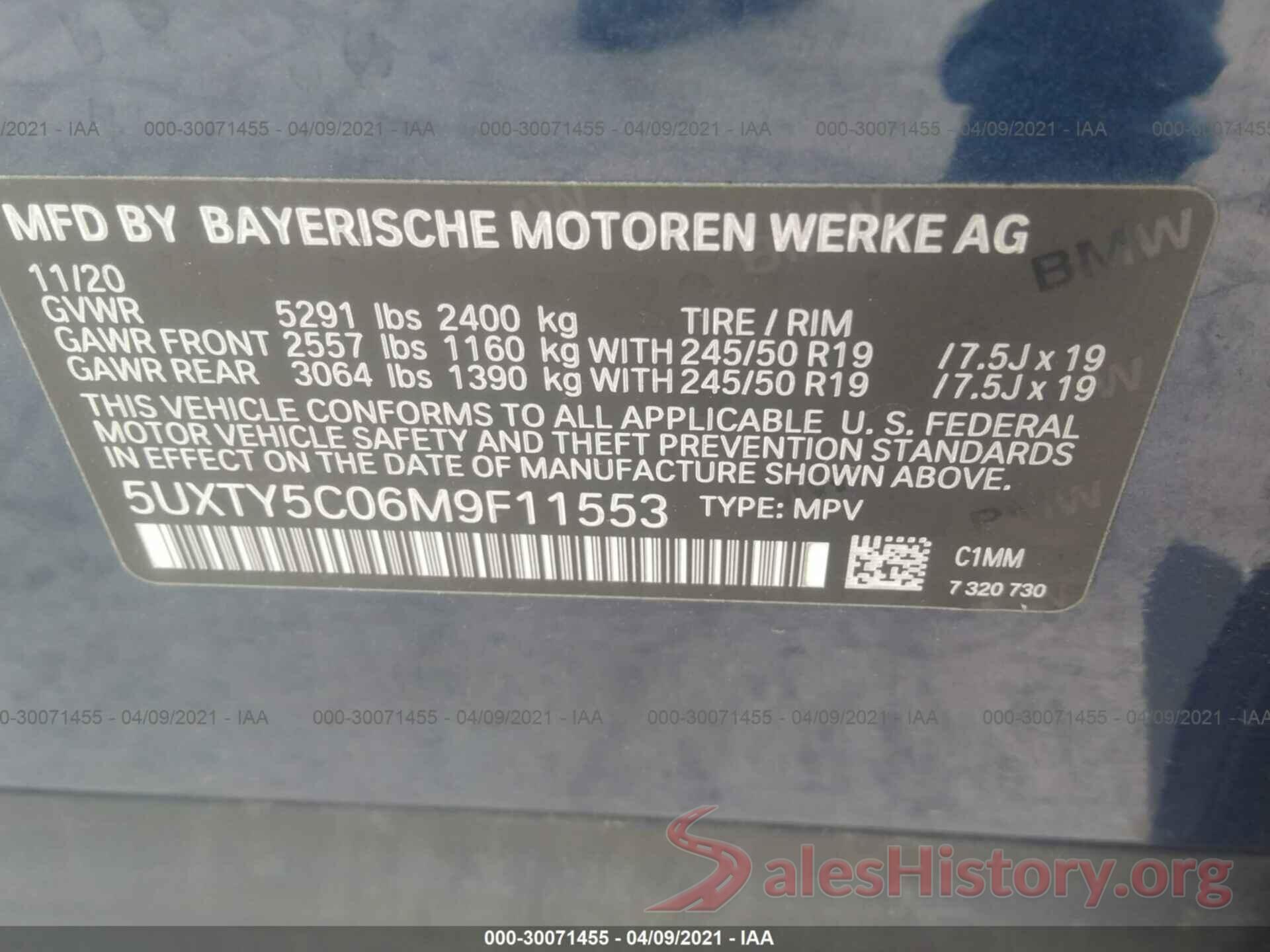 5UXTY5C06M9F11553 2021 BMW X3