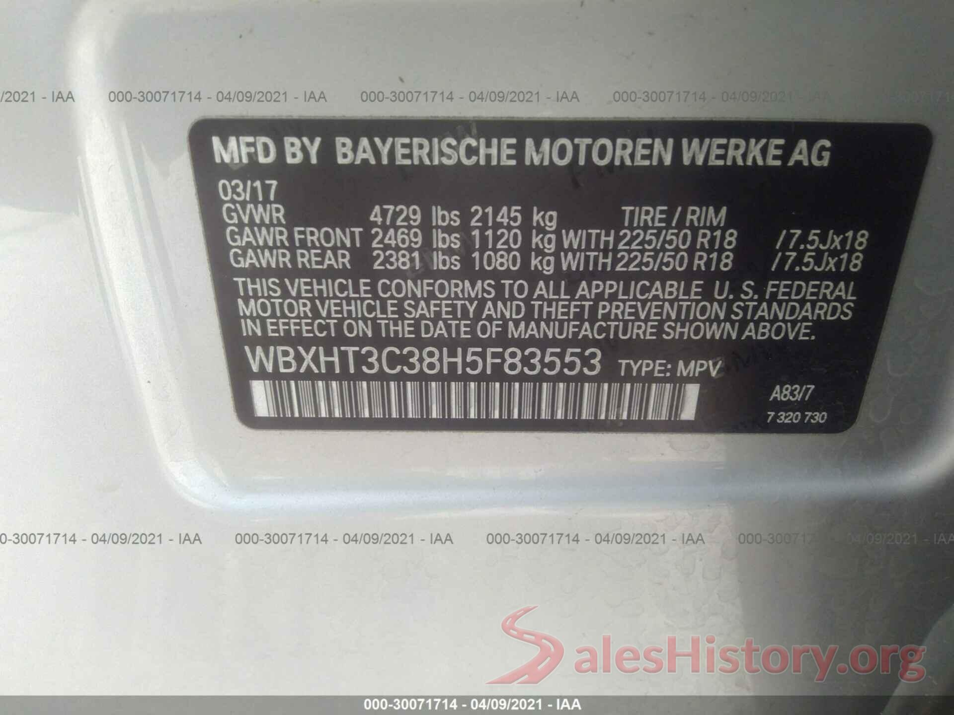 WBXHT3C38H5F83553 2017 BMW X1