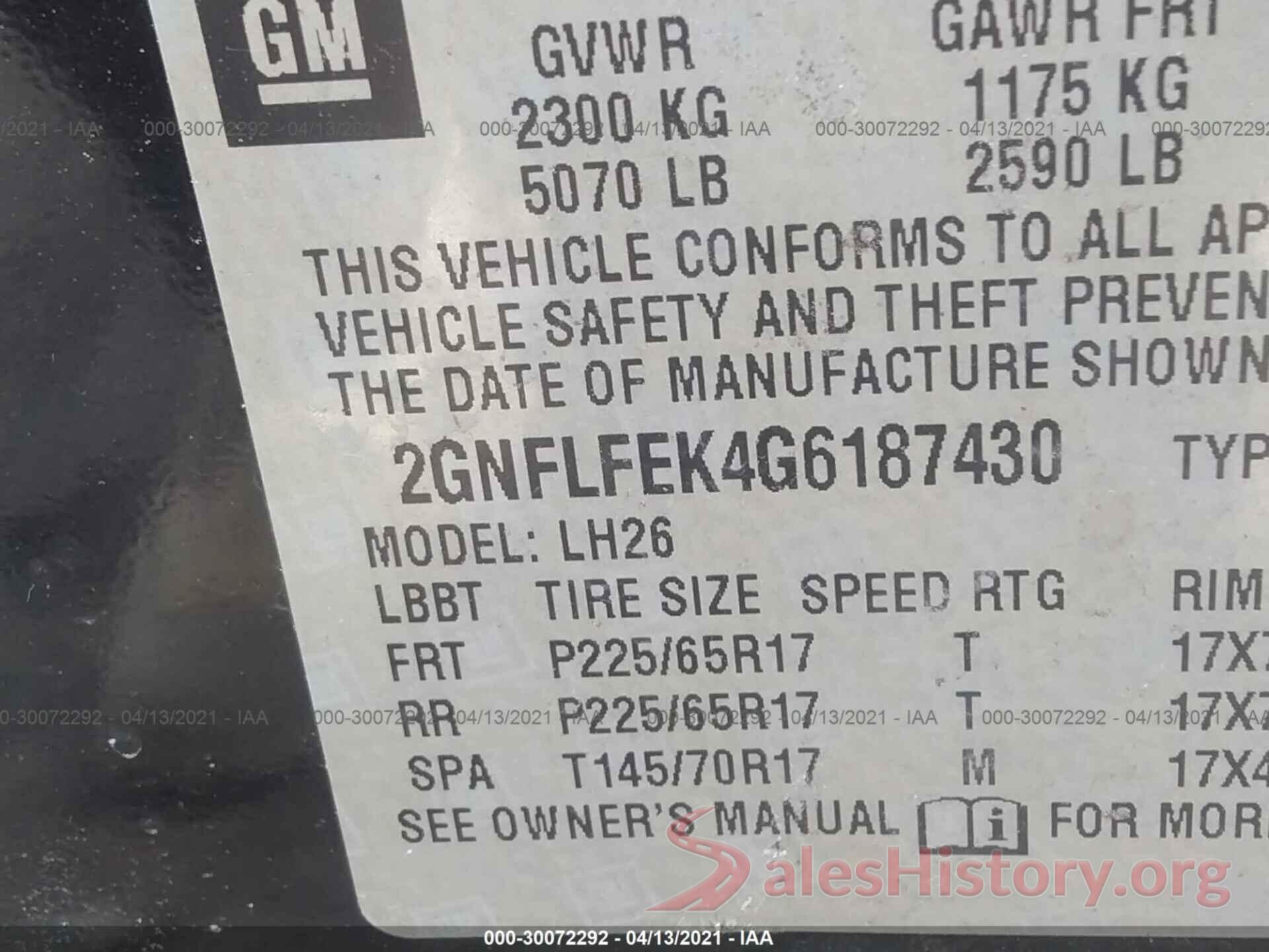 2GNFLFEK4G6187430 2016 CHEVROLET EQUINOX