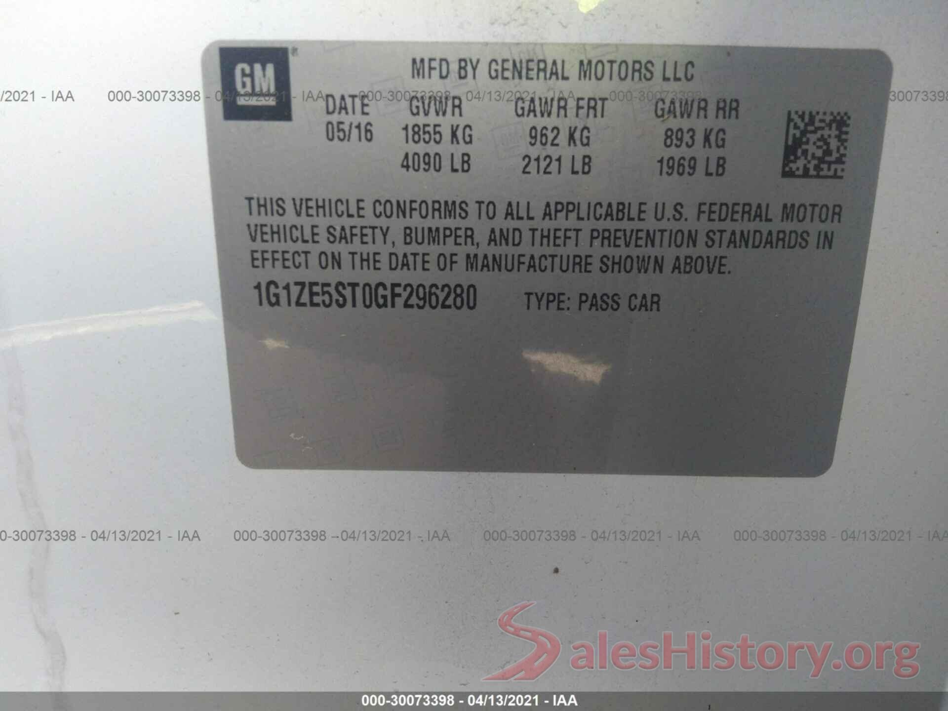 1G1ZE5ST0GF296280 2016 CHEVROLET MALIBU