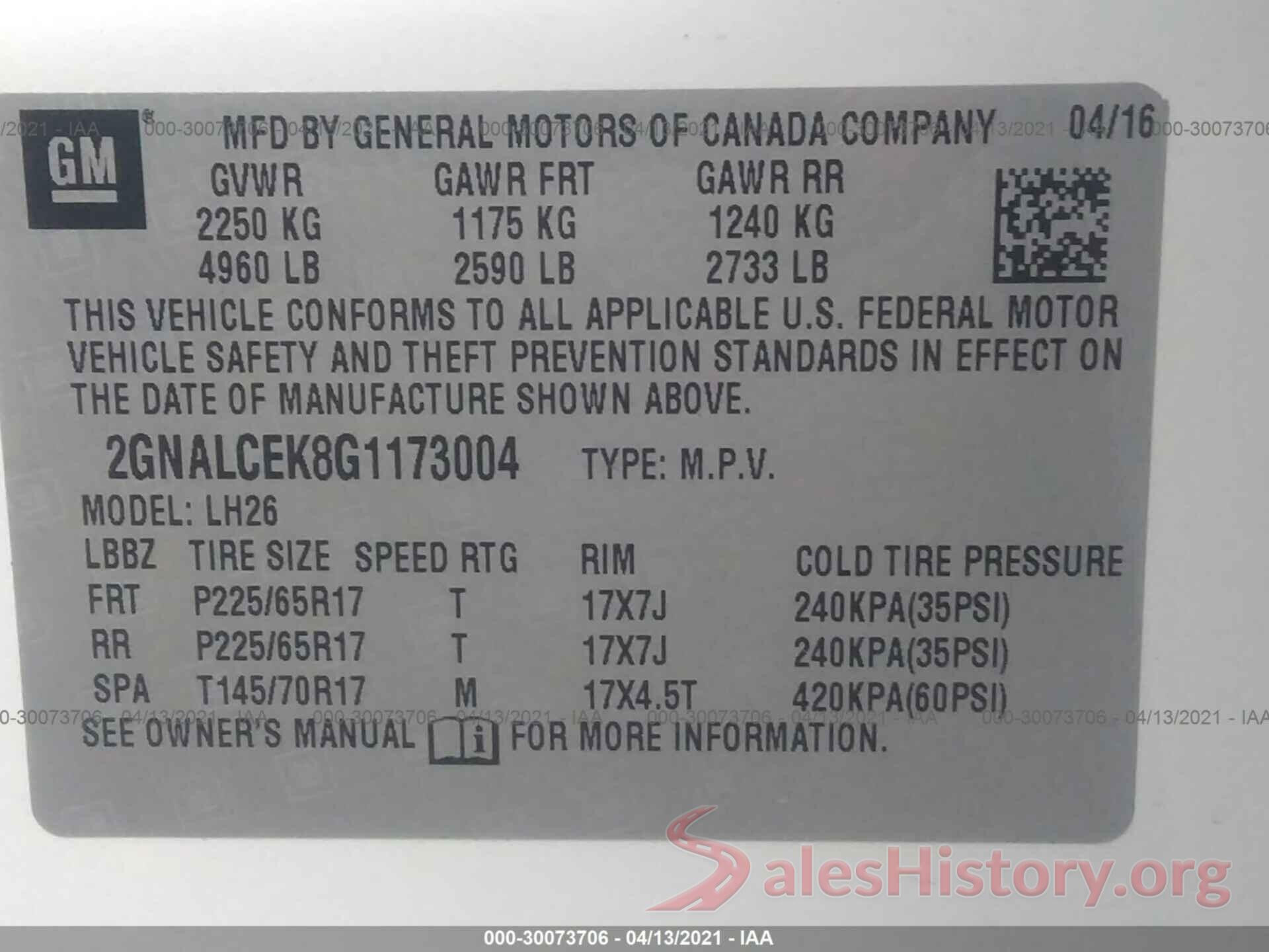 2GNALCEK8G1173004 2016 CHEVROLET EQUINOX