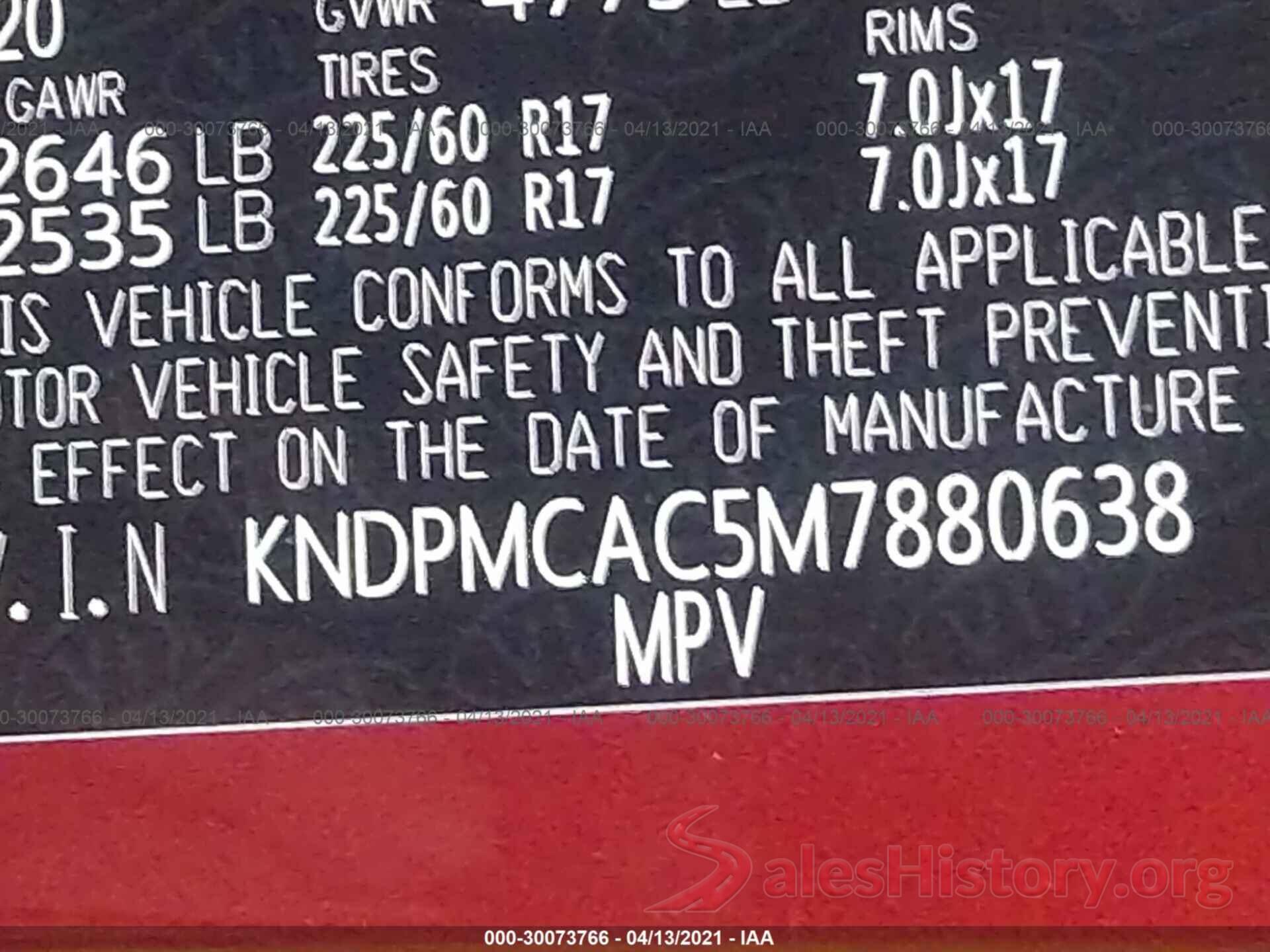 KNDPMCAC5M7880638 2021 KIA SPORTAGE