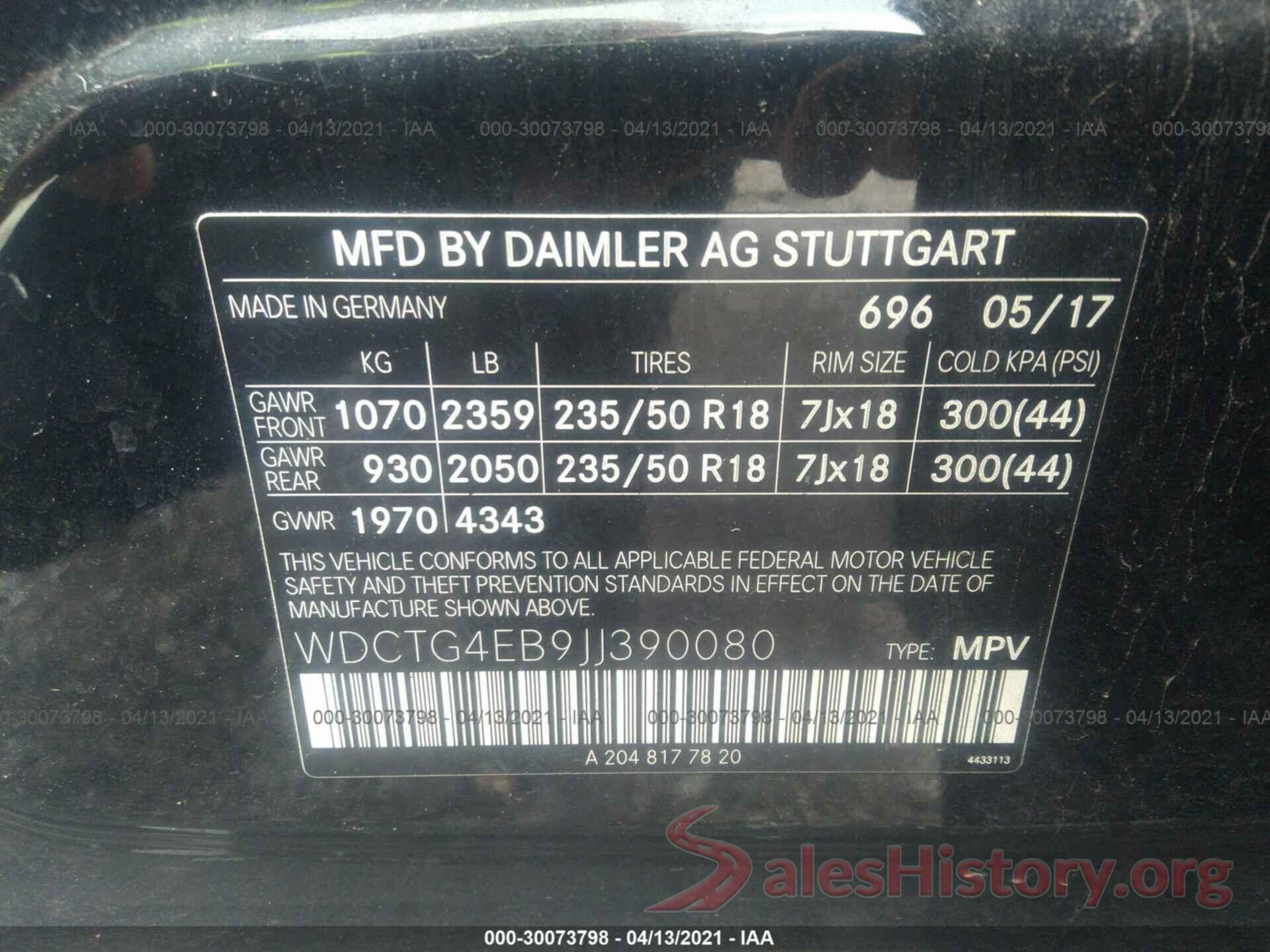 WDCTG4EB9JJ390080 2018 MERCEDES-BENZ GLA