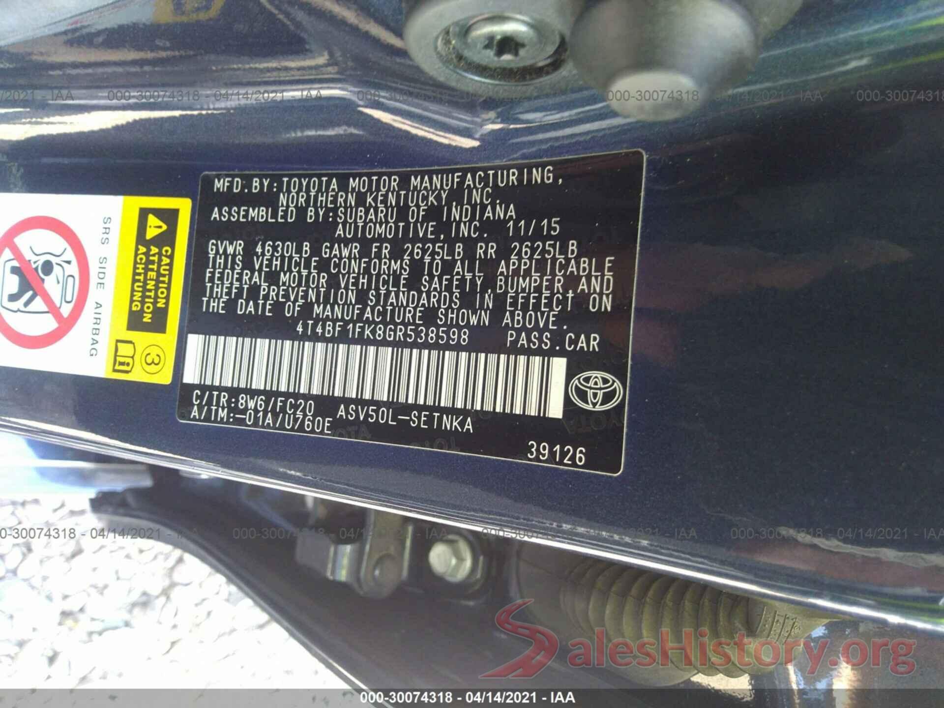 4T4BF1FK8GR538598 2016 TOYOTA CAMRY