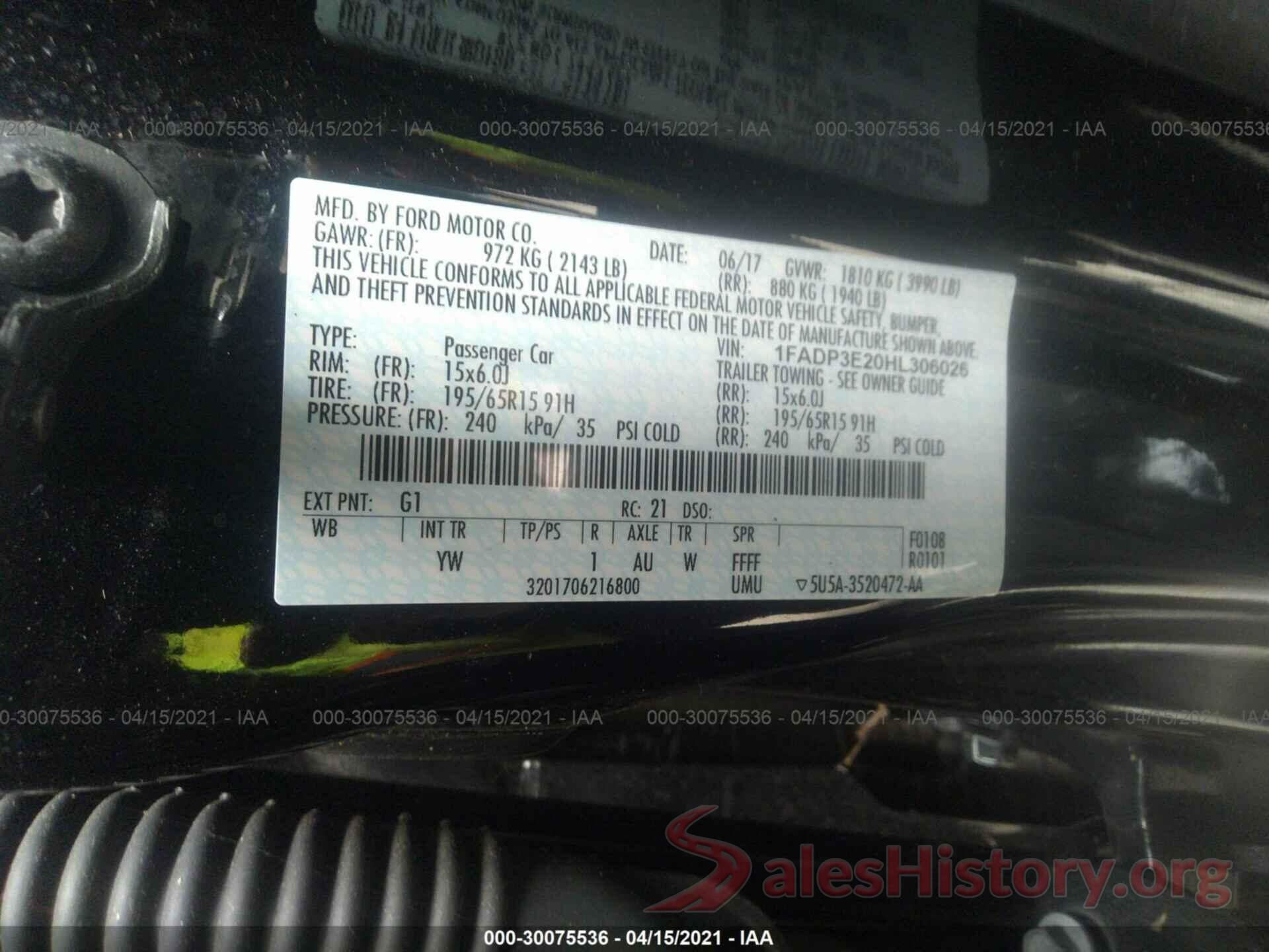 1FADP3E20HL306026 2017 FORD FOCUS