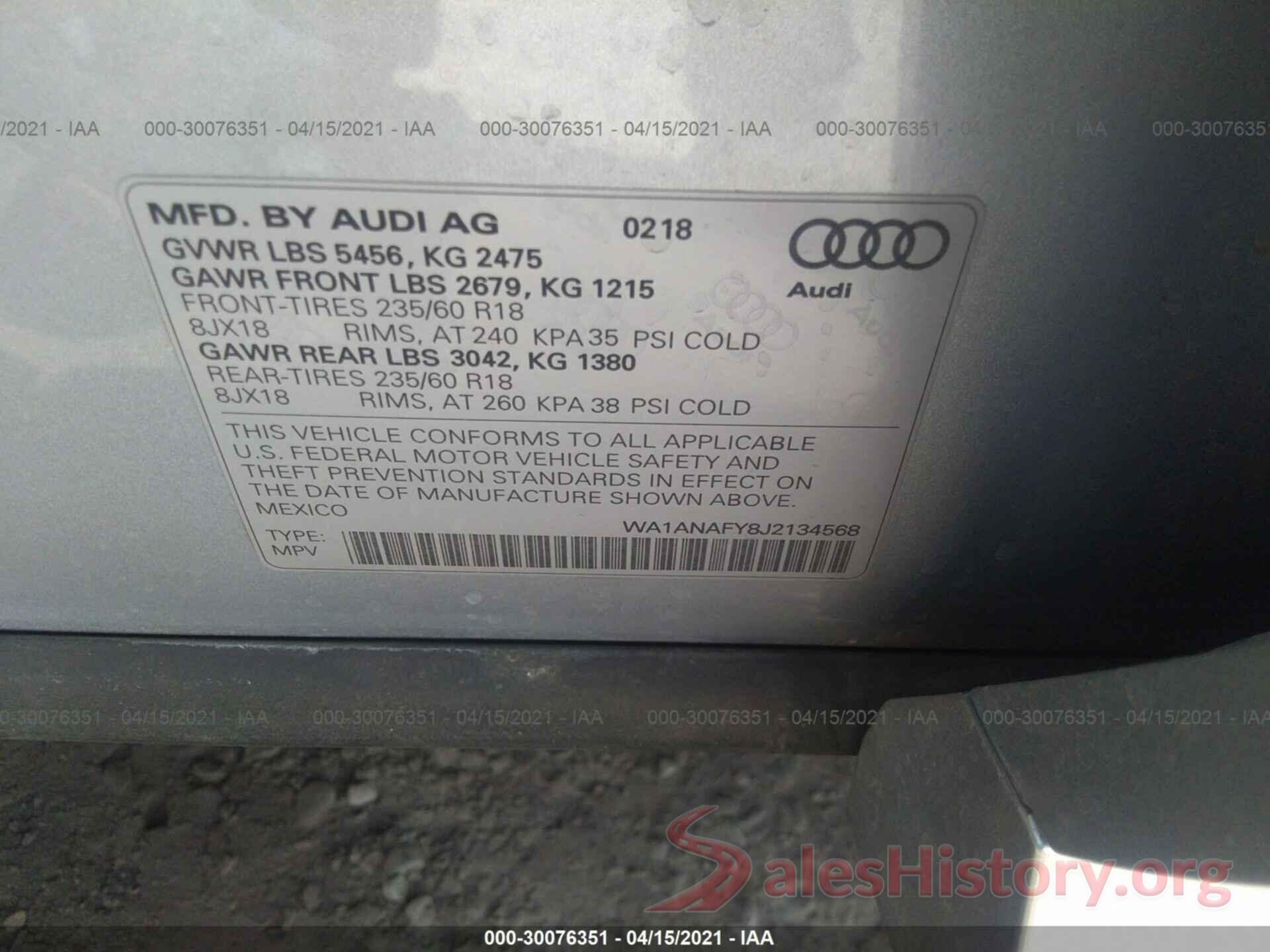 WA1ANAFY8J2134568 2018 AUDI Q5