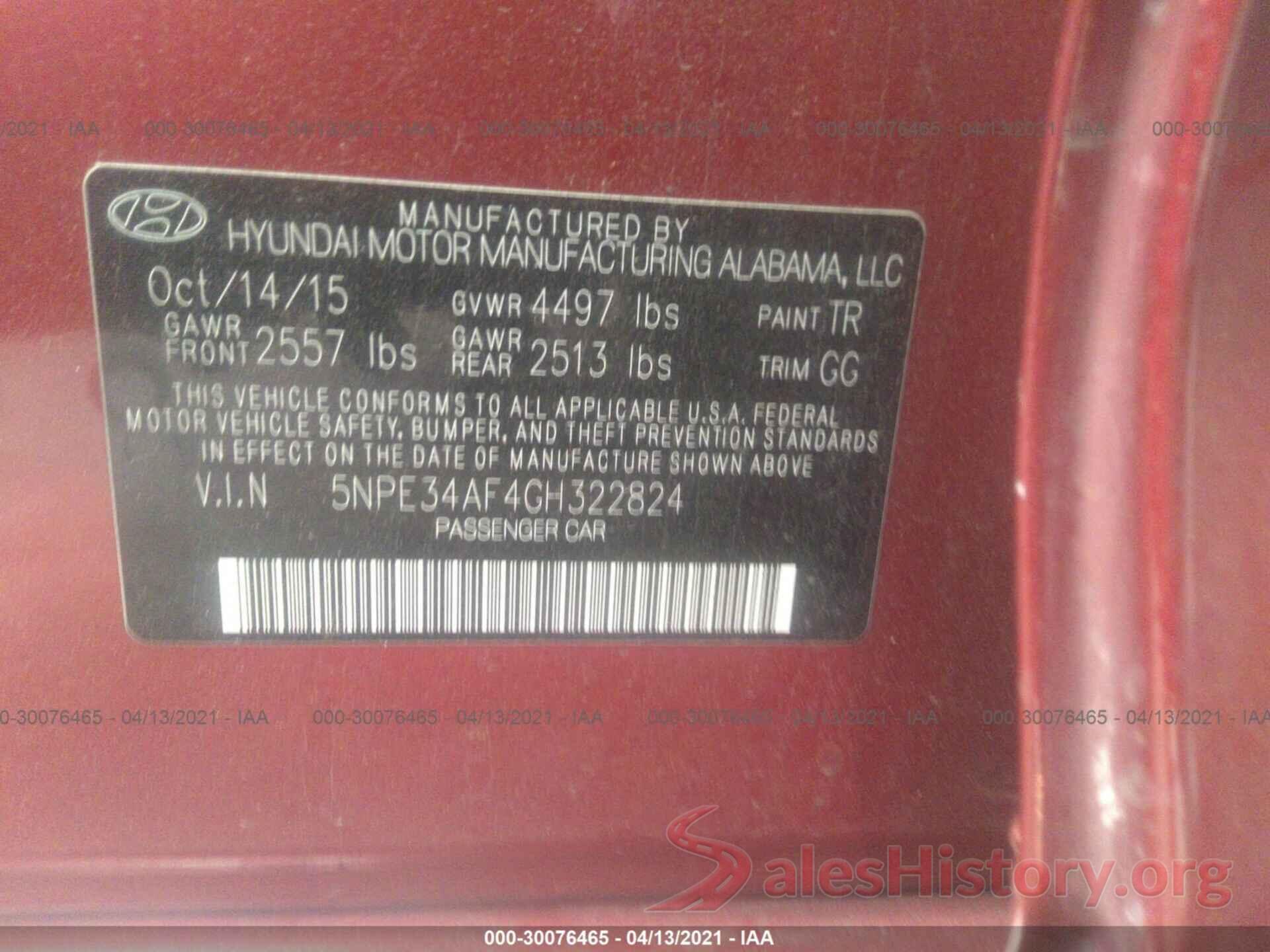 5NPE34AF4GH322824 2016 HYUNDAI SONATA