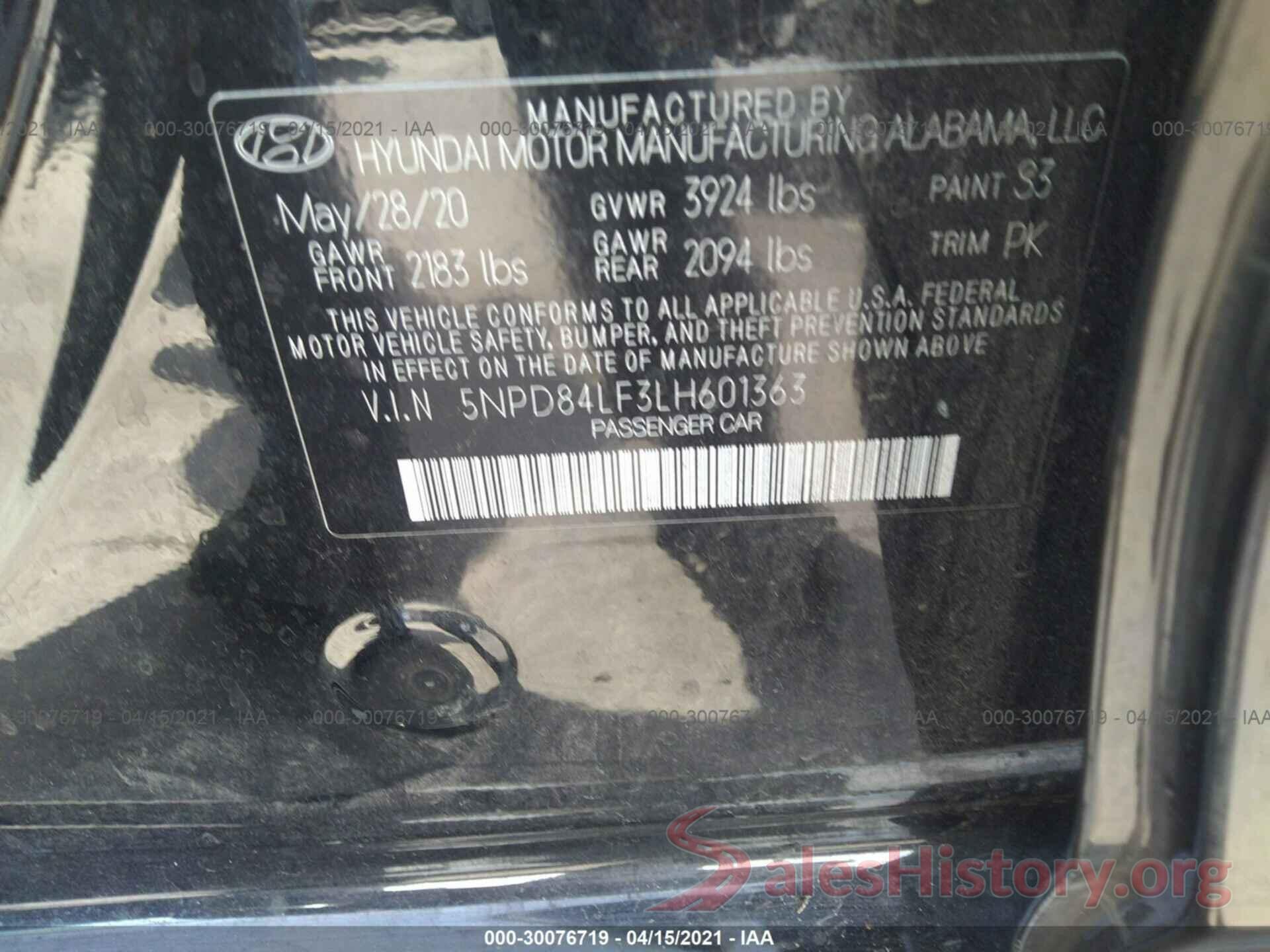 5NPD84LF3LH601363 2020 HYUNDAI ELANTRA