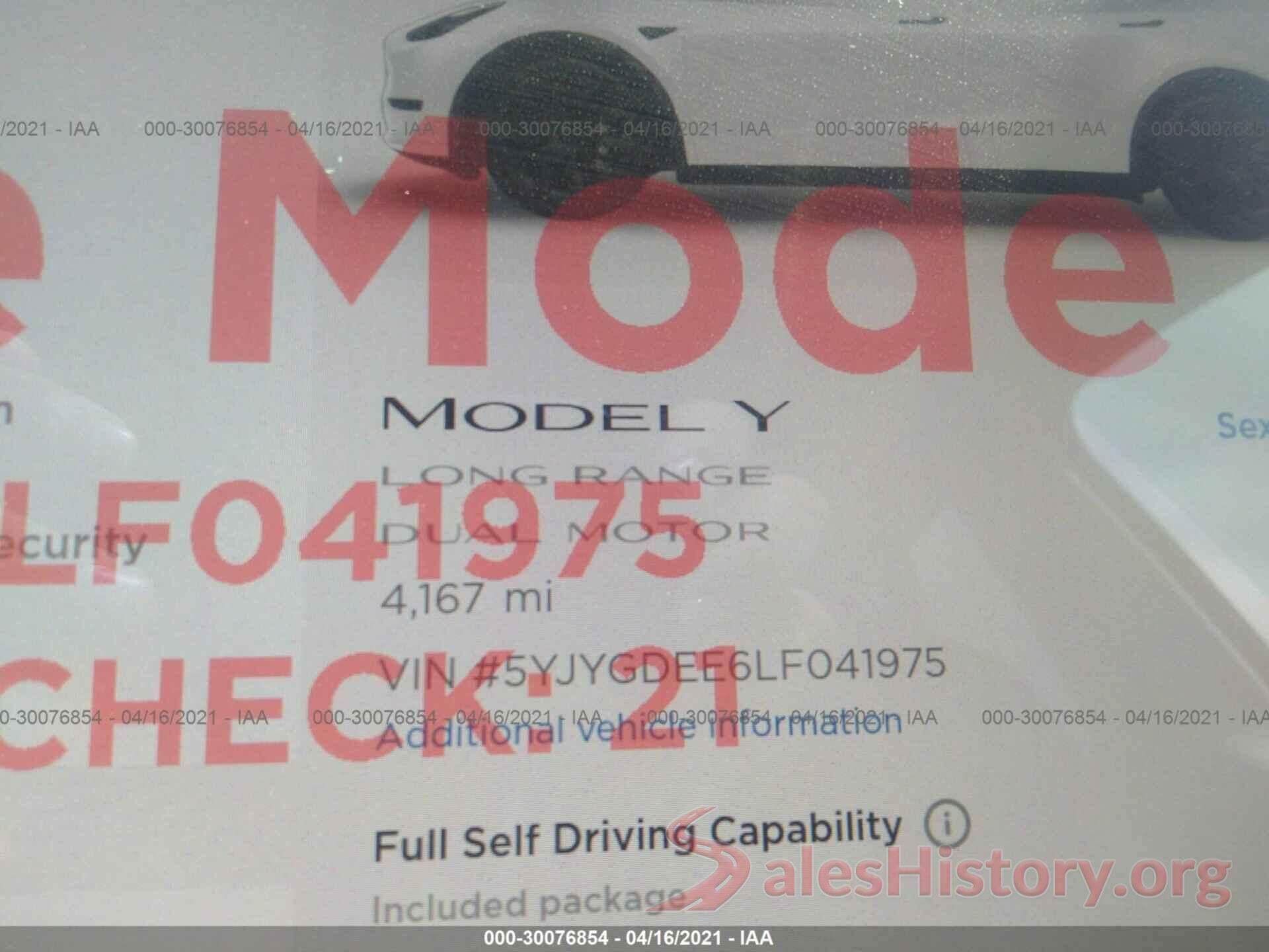 5YJYGDEE6LF041975 2020 TESLA MODEL Y