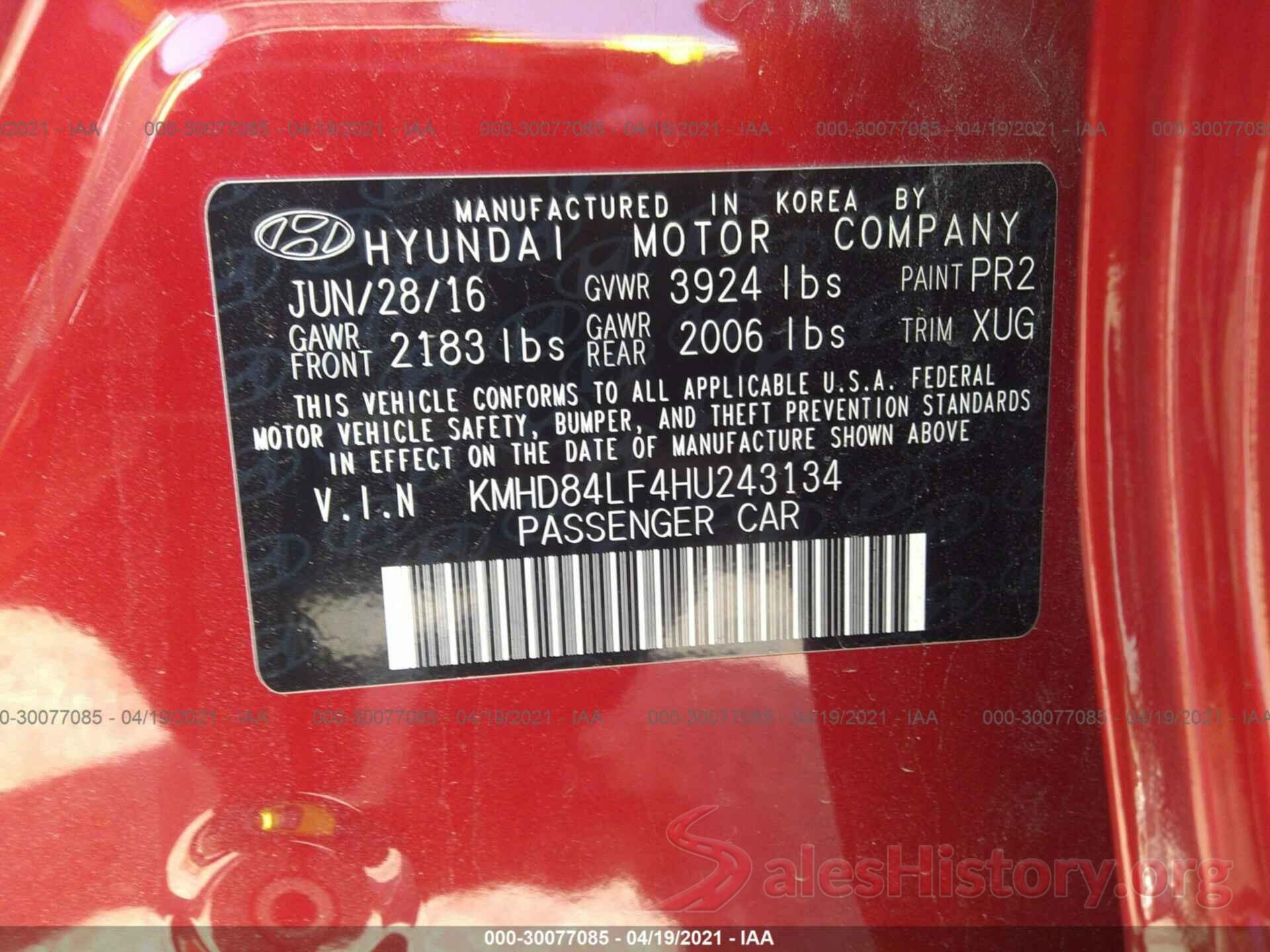 KMHD84LF4HU243134 2017 HYUNDAI ELANTRA