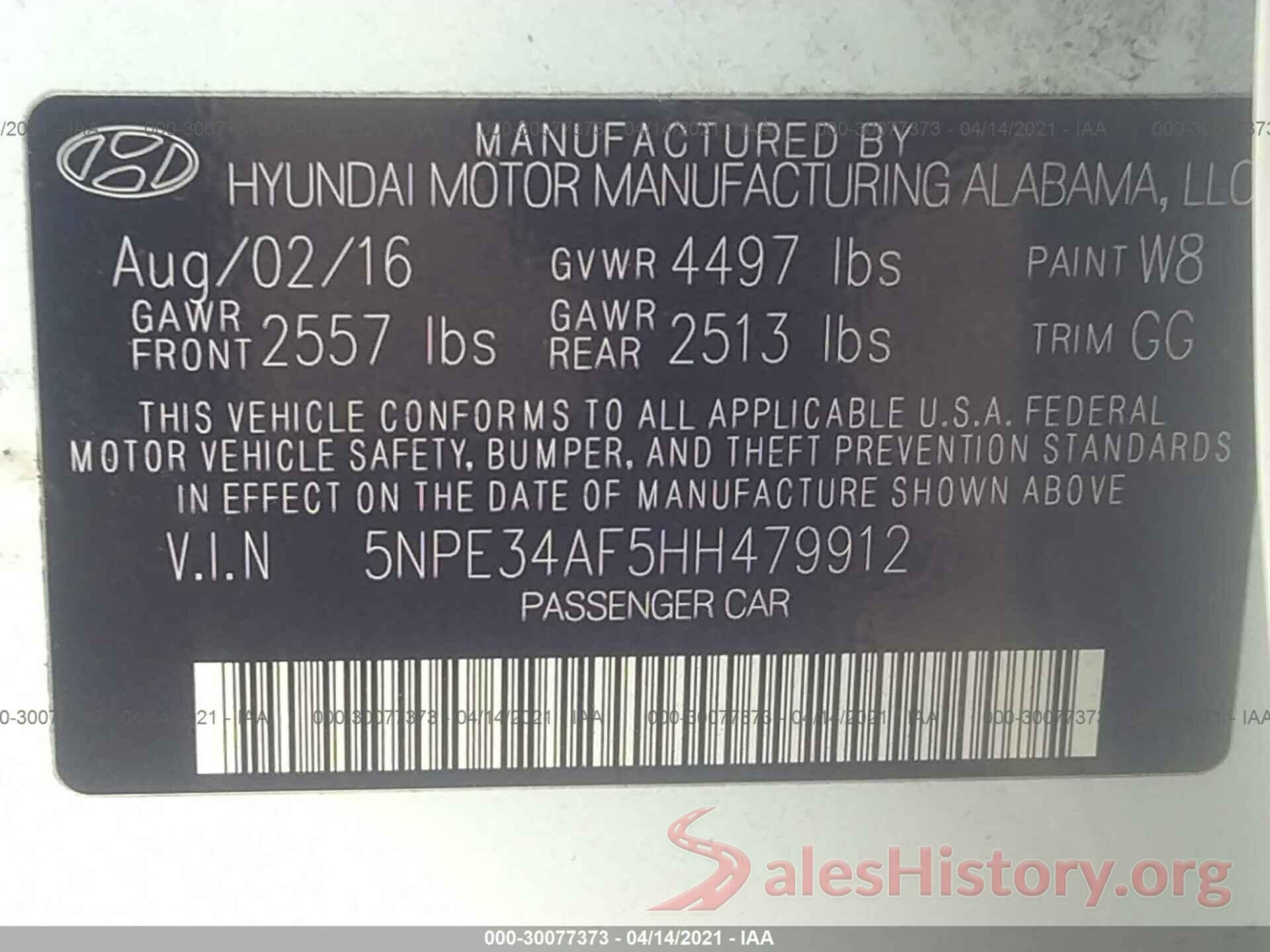 5NPE34AF5HH479912 2017 HYUNDAI SONATA