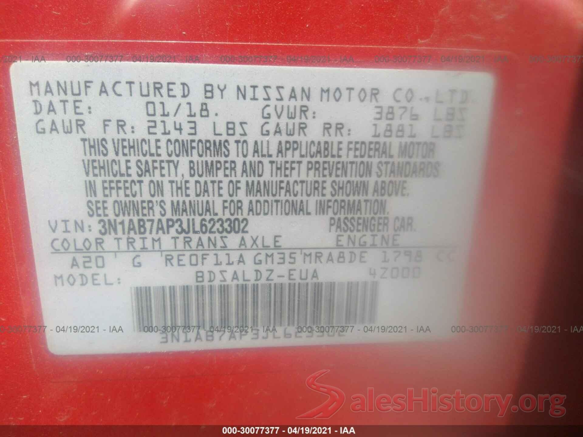 3N1AB7AP3JL623302 2018 NISSAN SENTRA