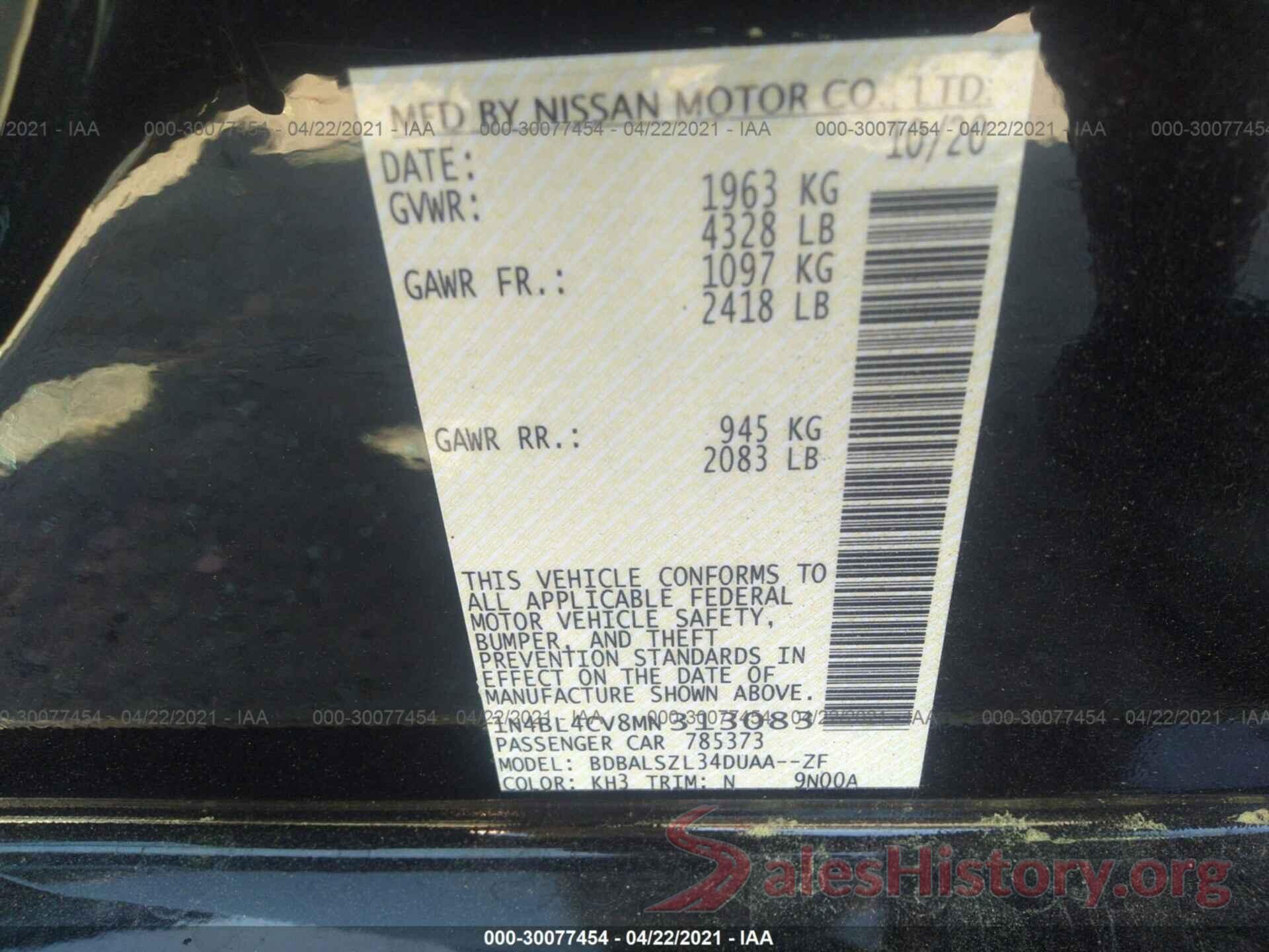 1N4BL4CV8MN313083 2021 NISSAN ALTIMA