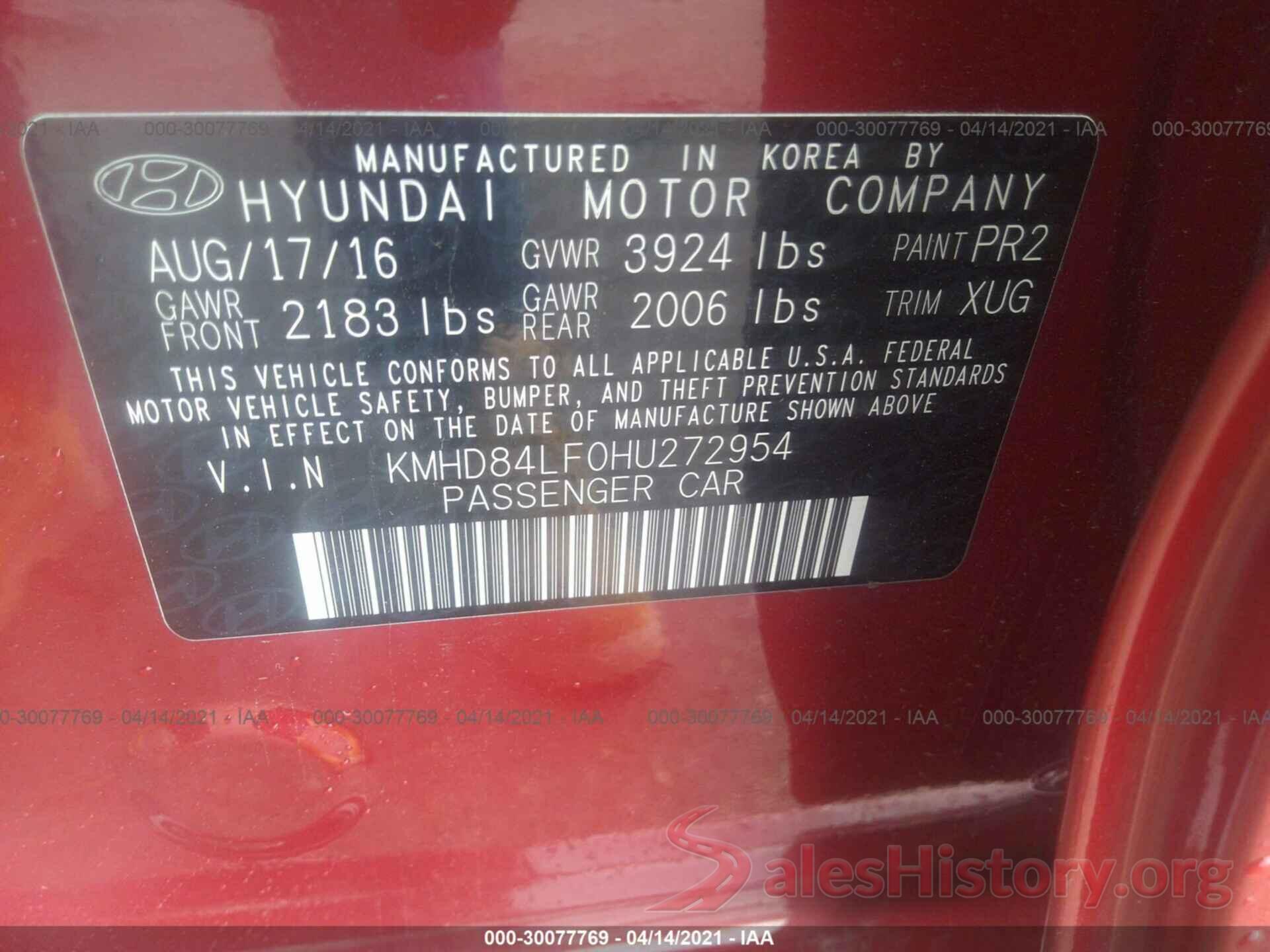 KMHD84LF0HU272954 2017 HYUNDAI ELANTRA