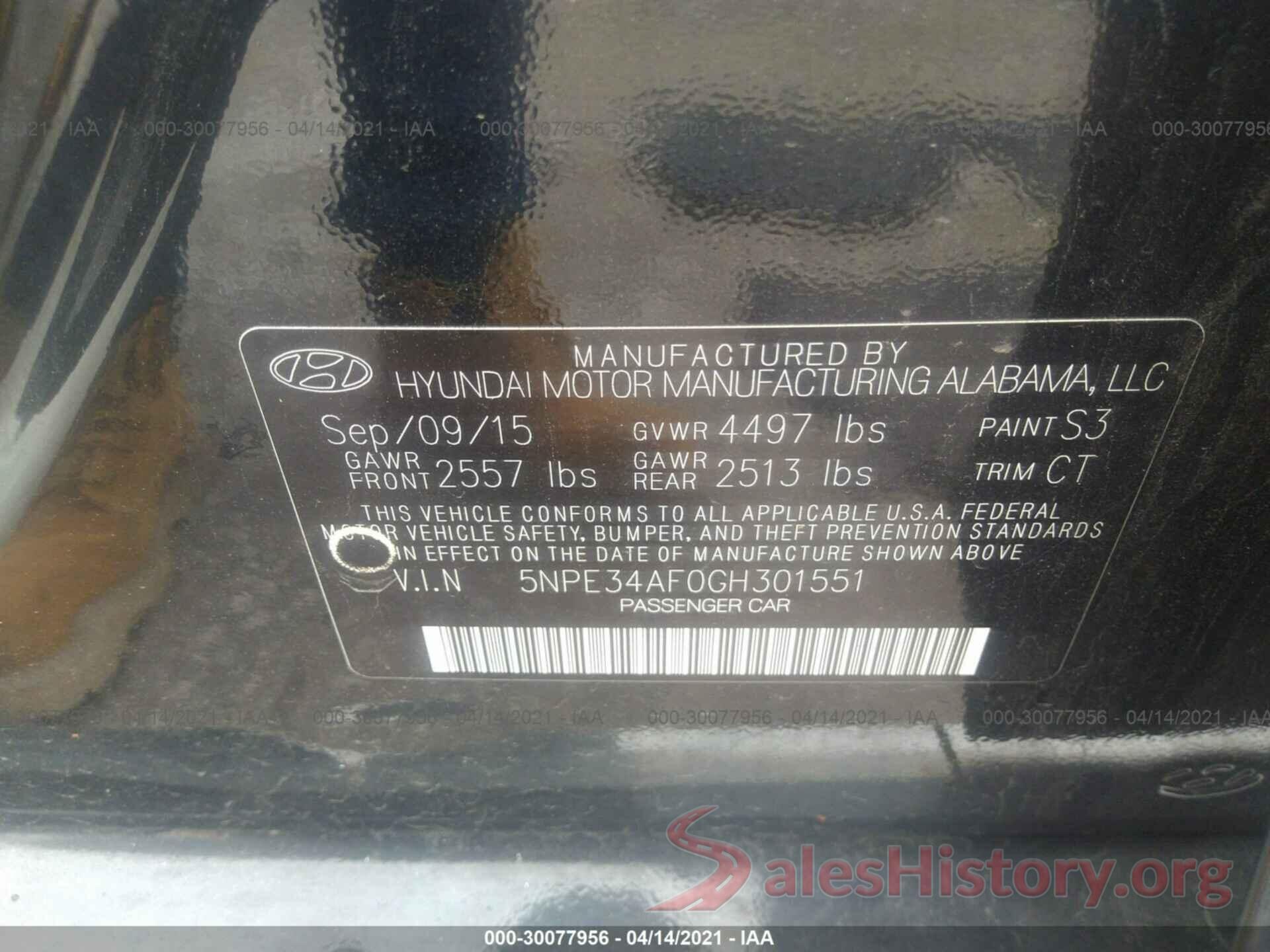 5NPE34AF0GH301551 2016 HYUNDAI SONATA