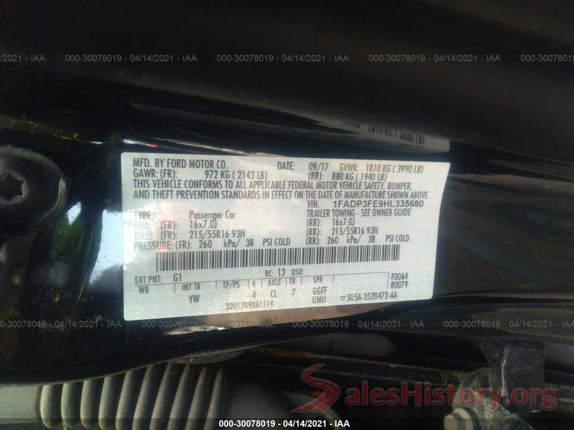 1FADP3FE9HL335680 2017 FORD FOCUS